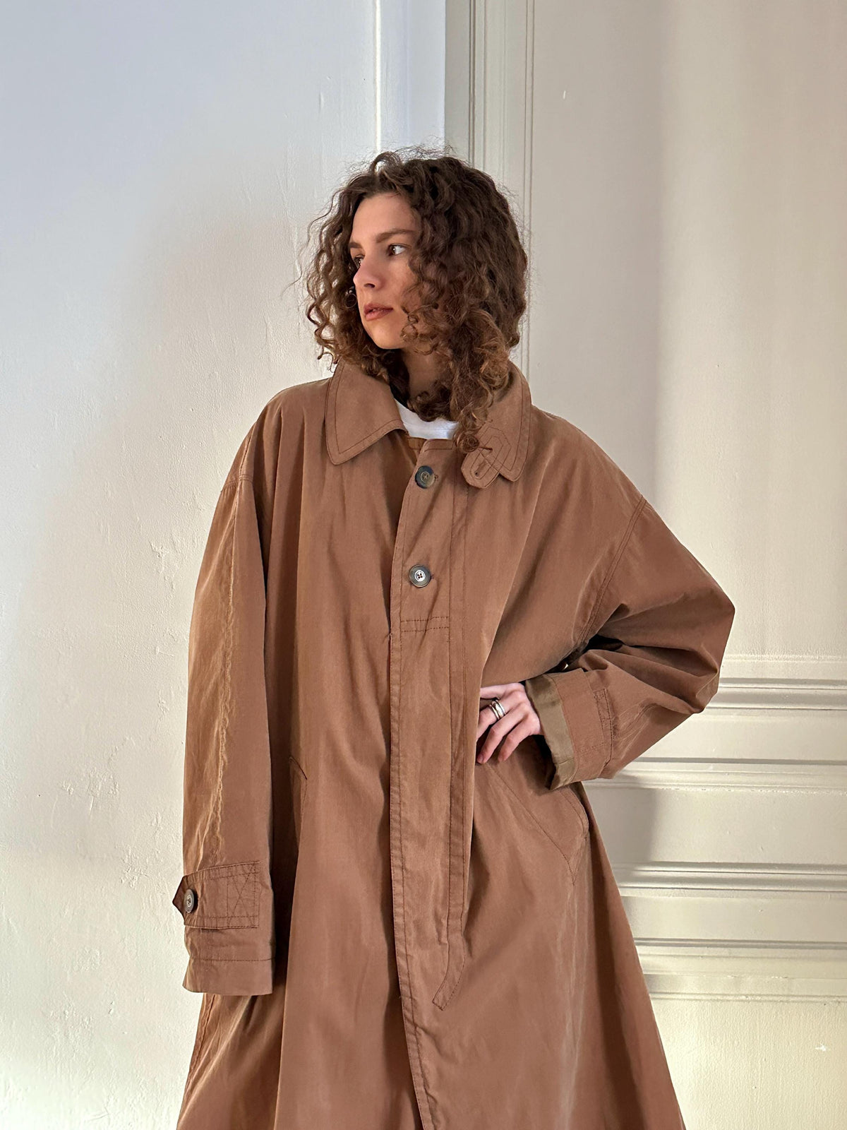 Vintage 90s Bugatti Oversized Maxi Trench Coat in Brown