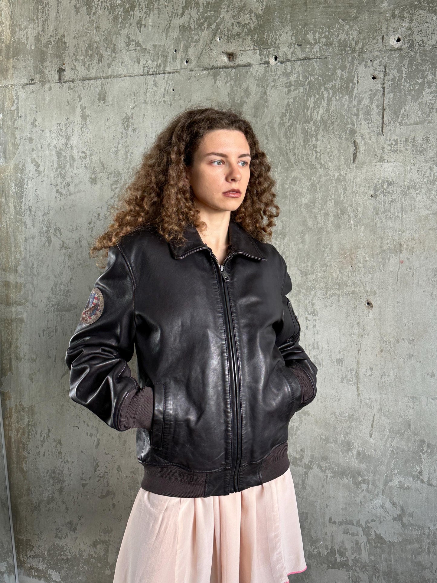 Vintage Hand Crafted Leather Aviator Bomber Jacket in Brown