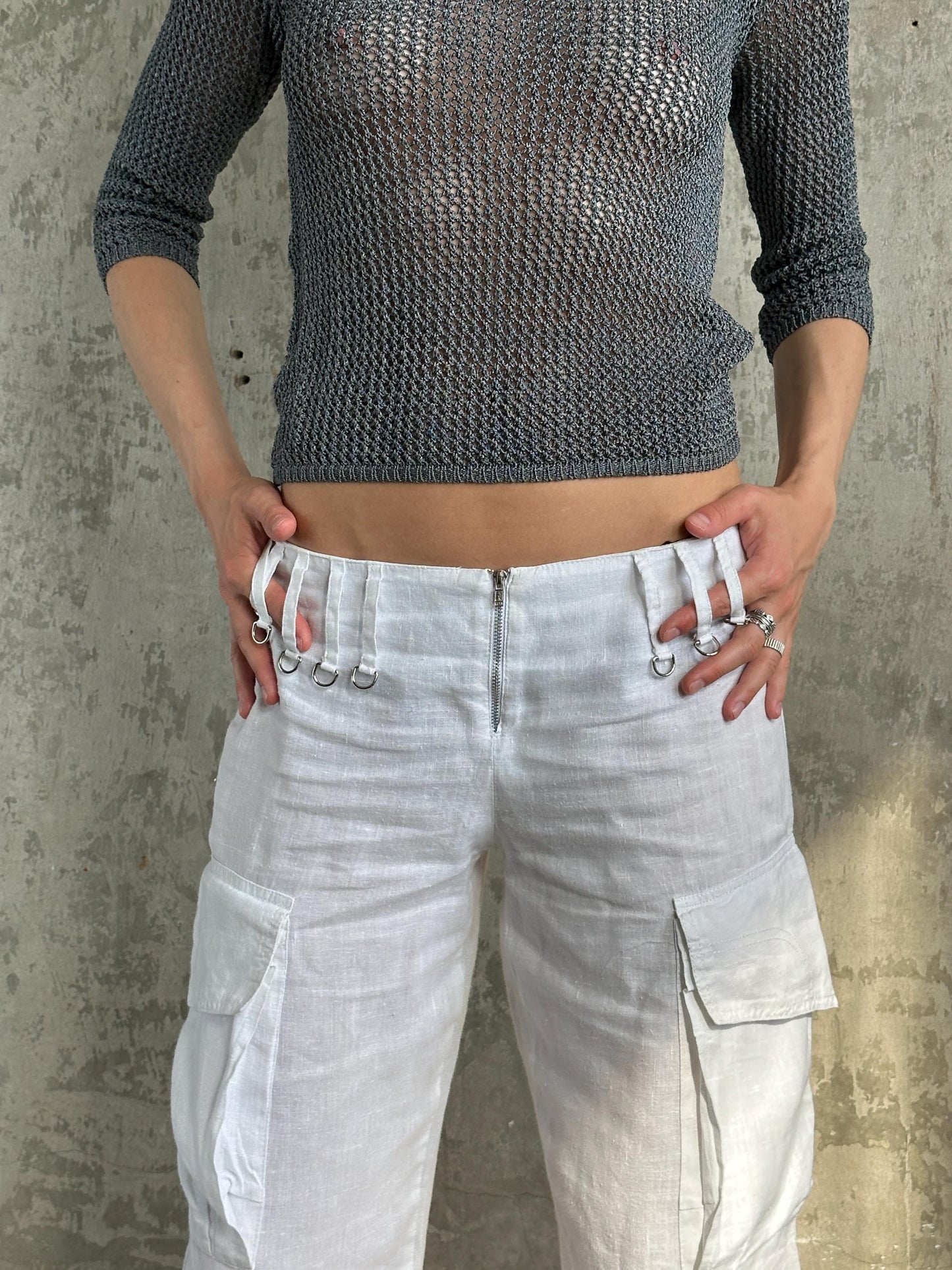 Vintage 90s White Linen Cargo Pants