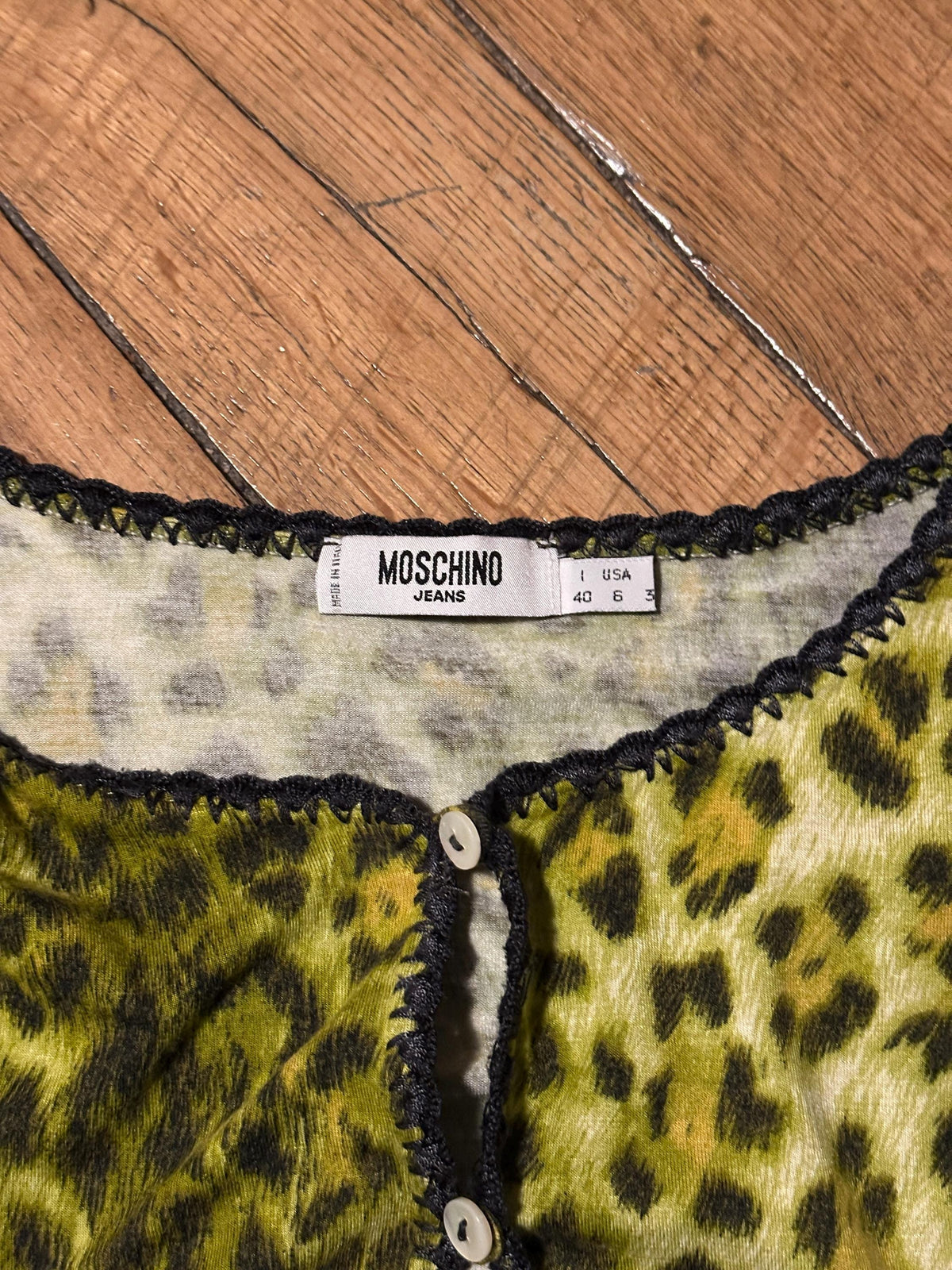 Vintage Moschino Jeans Green Leopard Print Cardigan