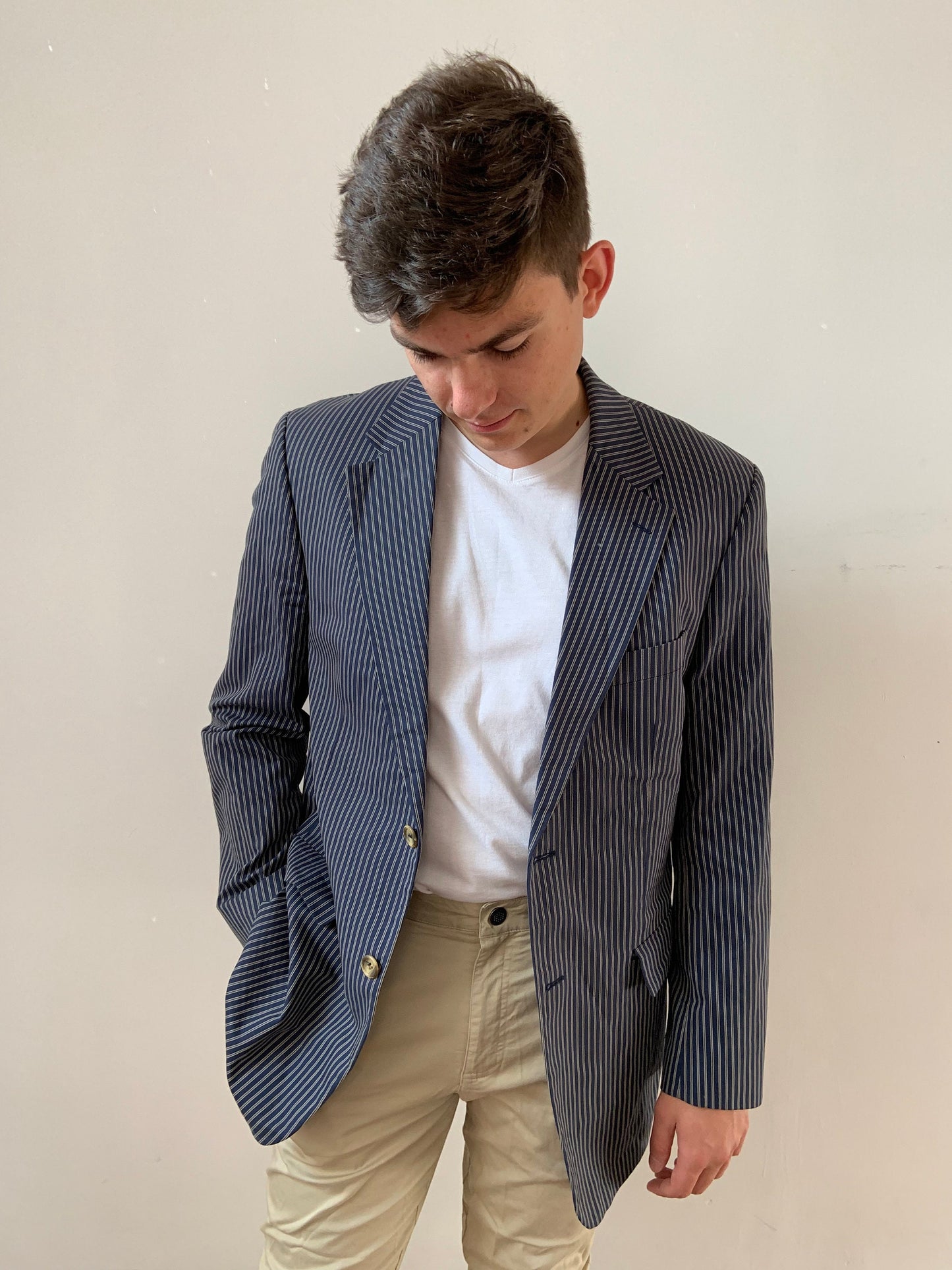 Vintage 90s Men's striped blazer, navy sport coat, size M