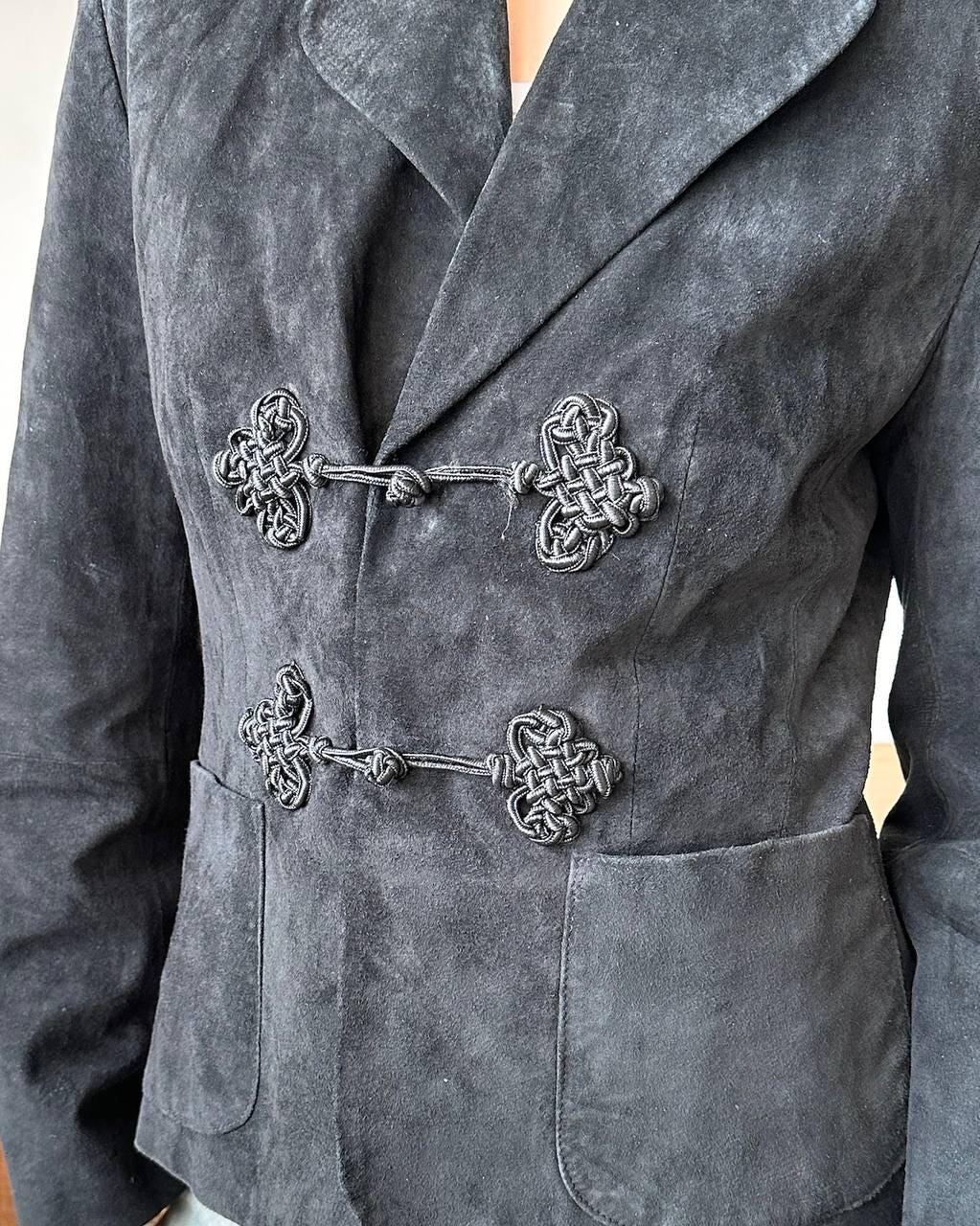 Vintage suede leather blazer in black