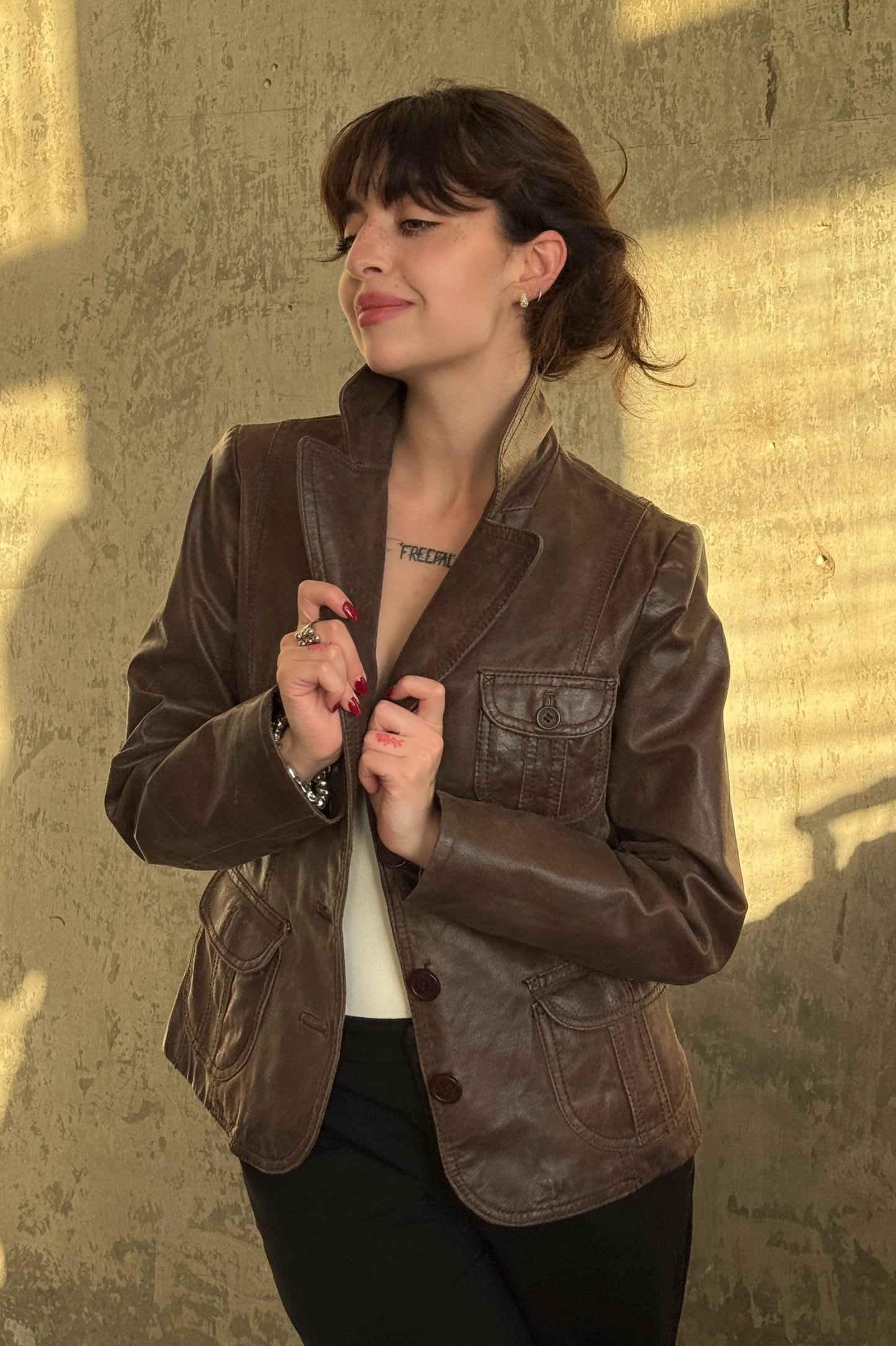 Vintage Leather Boxy Jacket In Brown In Cowboy Style