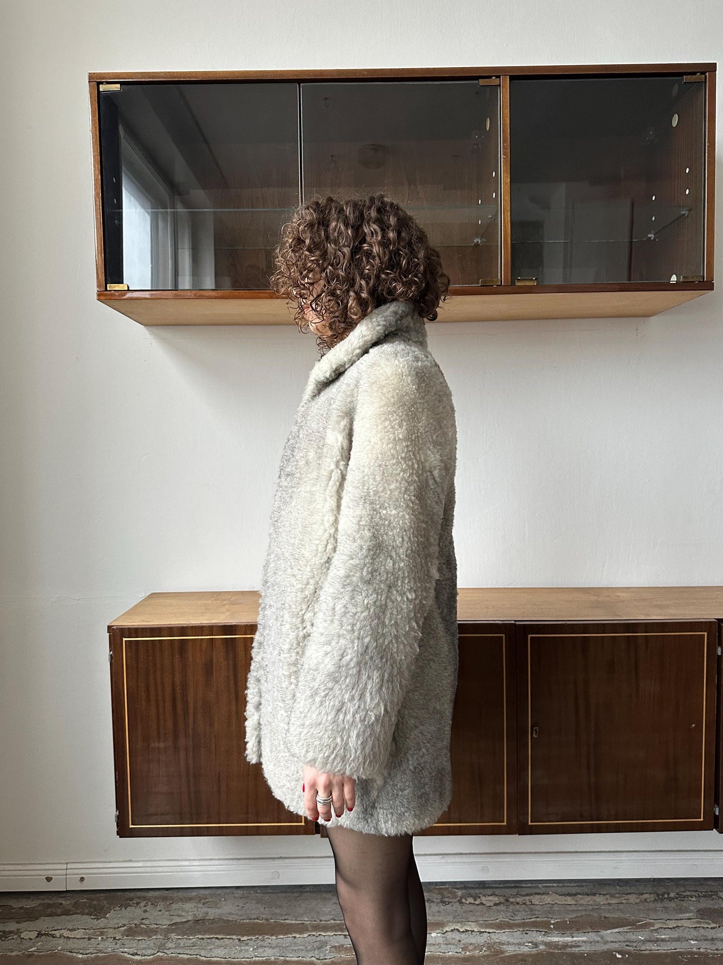 Vintage 80s fitted winter wool coat in grey