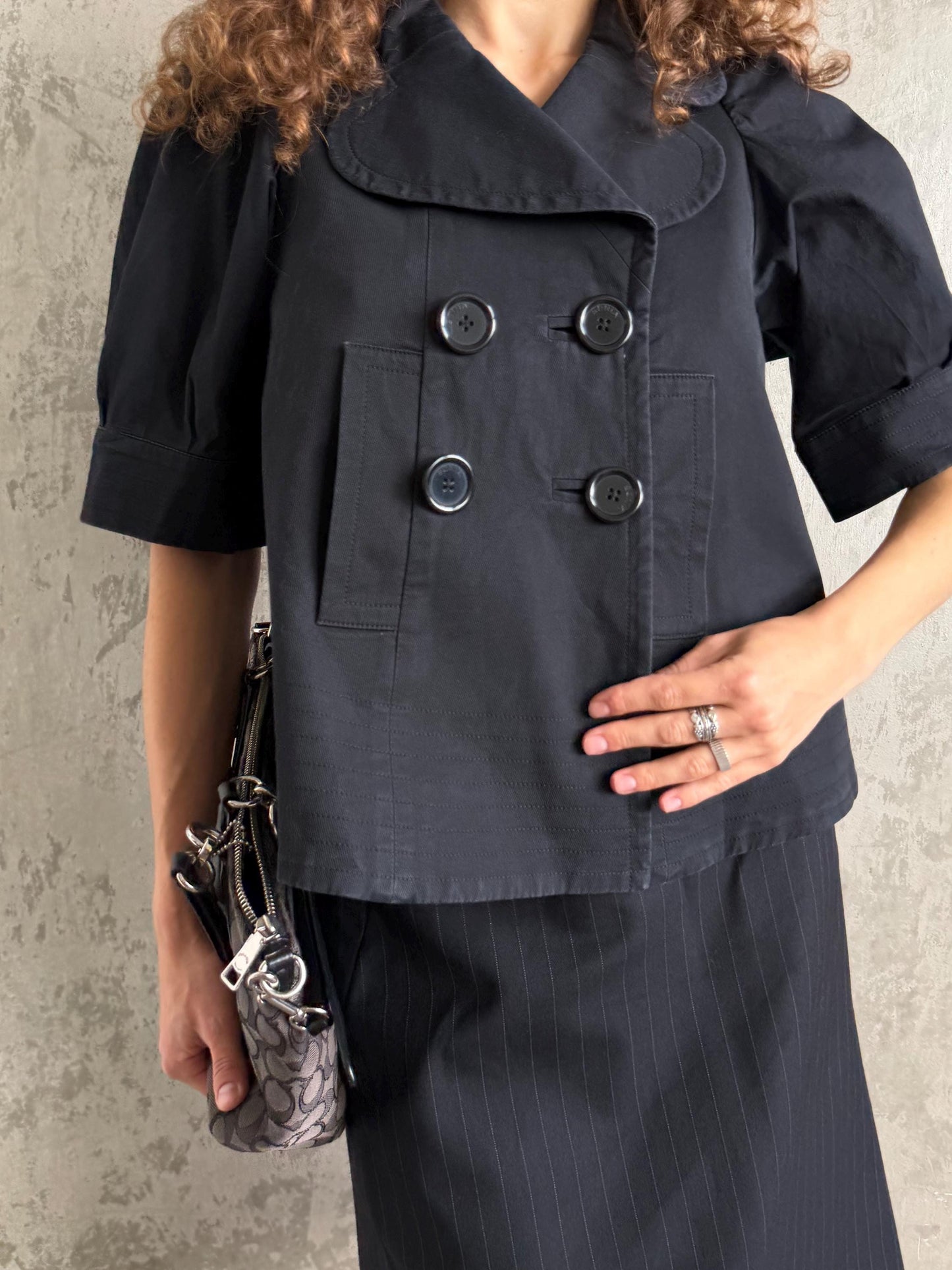 Vintage Sonia Rykiel Black Cotton Jacket | French Designer Cropped Coat