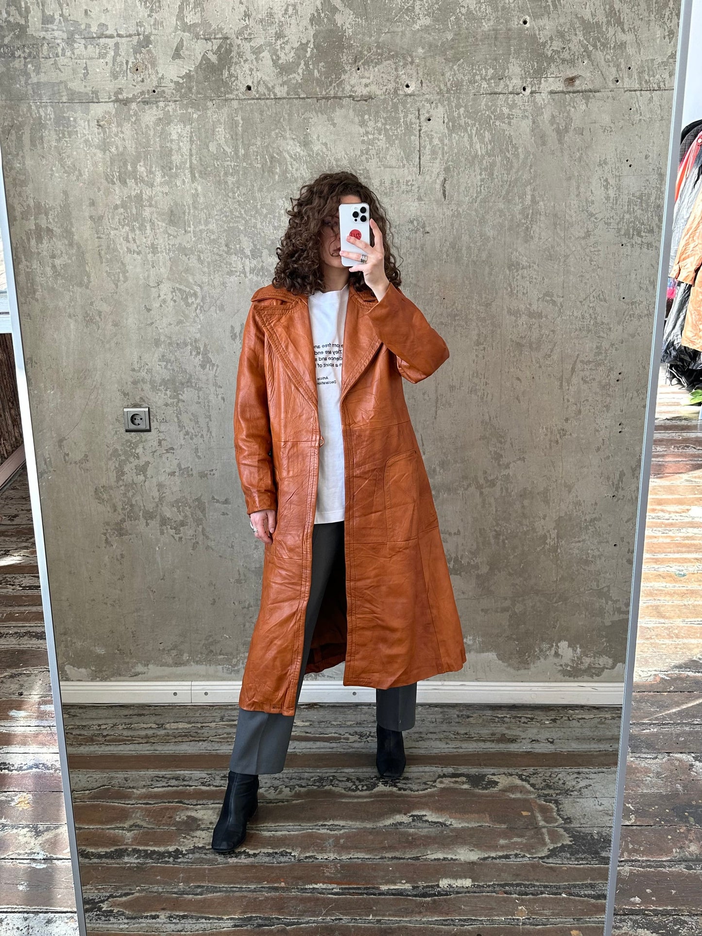 Vintage 90s genuine leather coat in orange