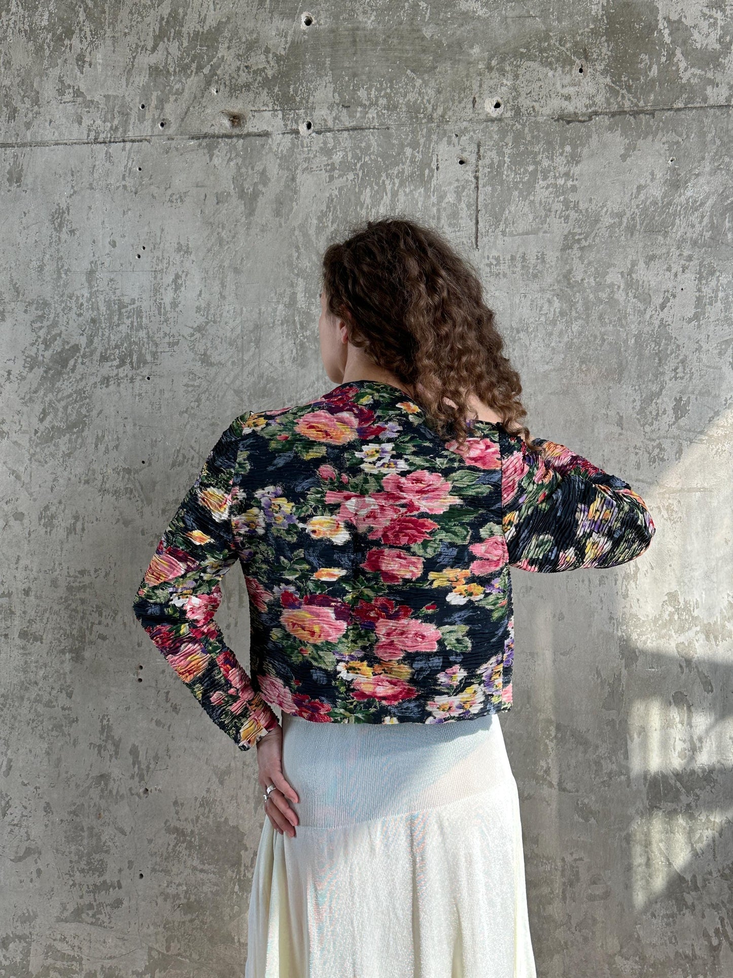 Vintage Max Mara Floral Pleated Bolero Jacket in Green and Pink