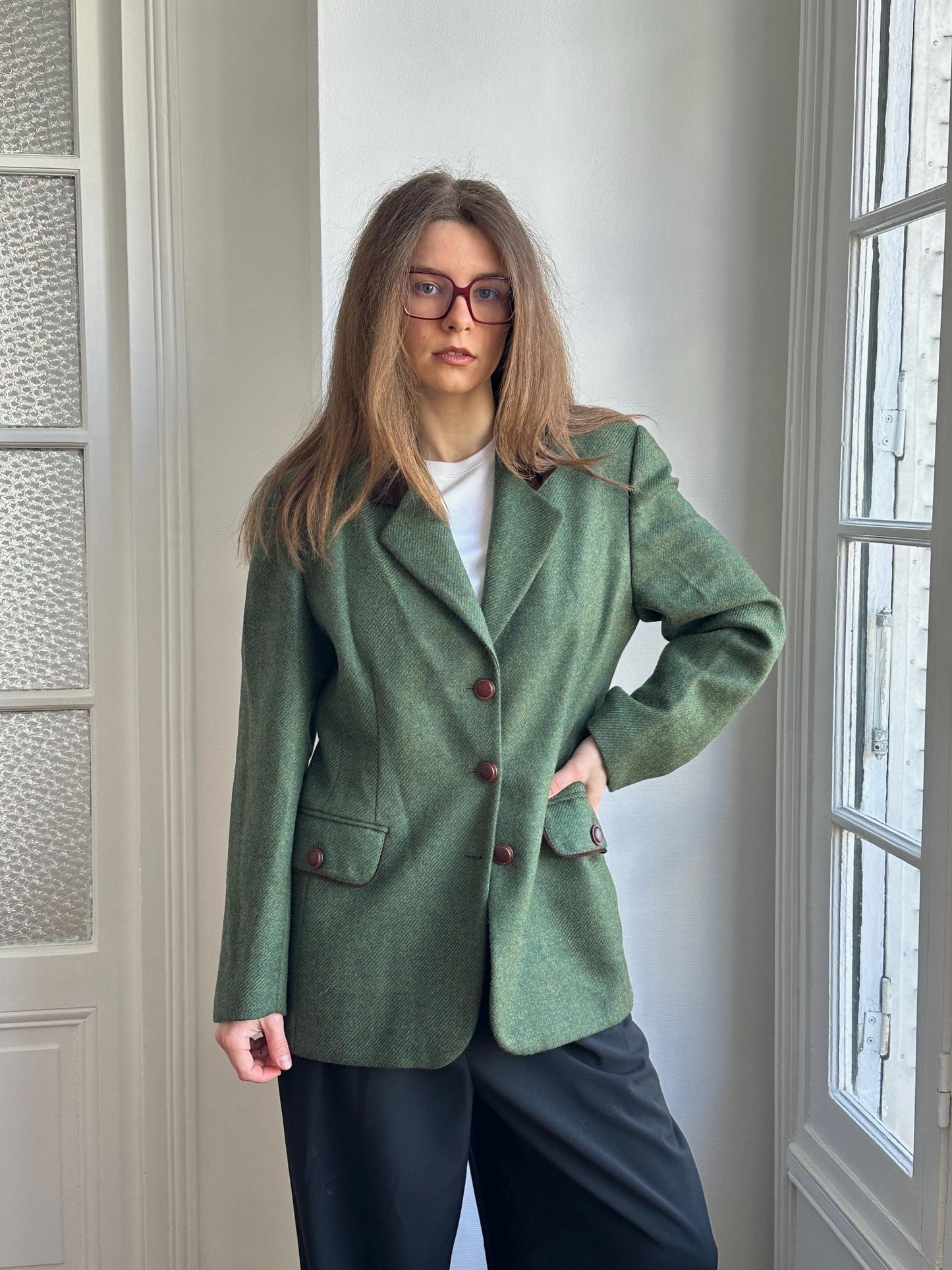 Vintage 90s Wool Classic Forest Green Blazer