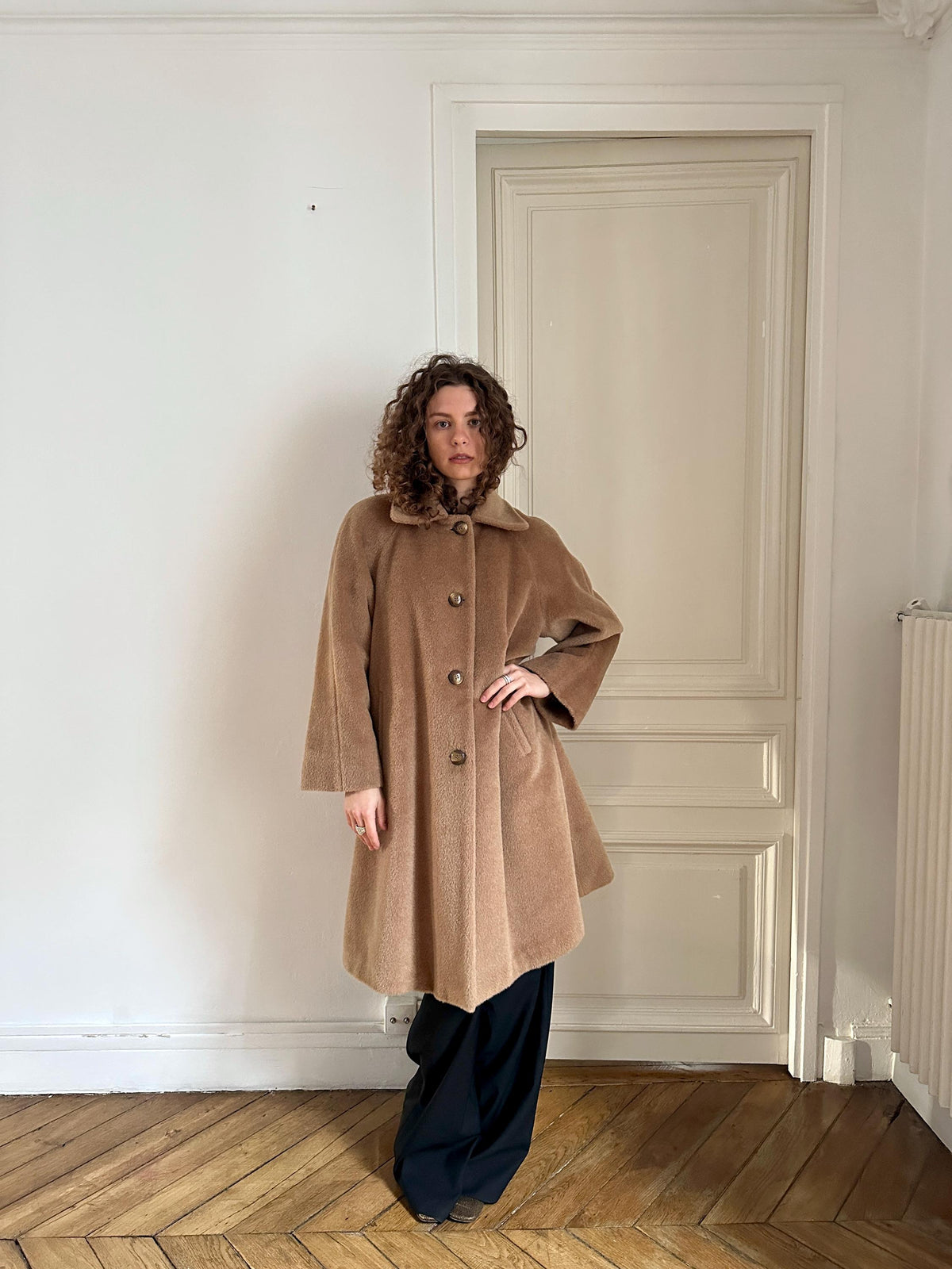Vintage 90s Mohair Wool Teddy Coat in Beige