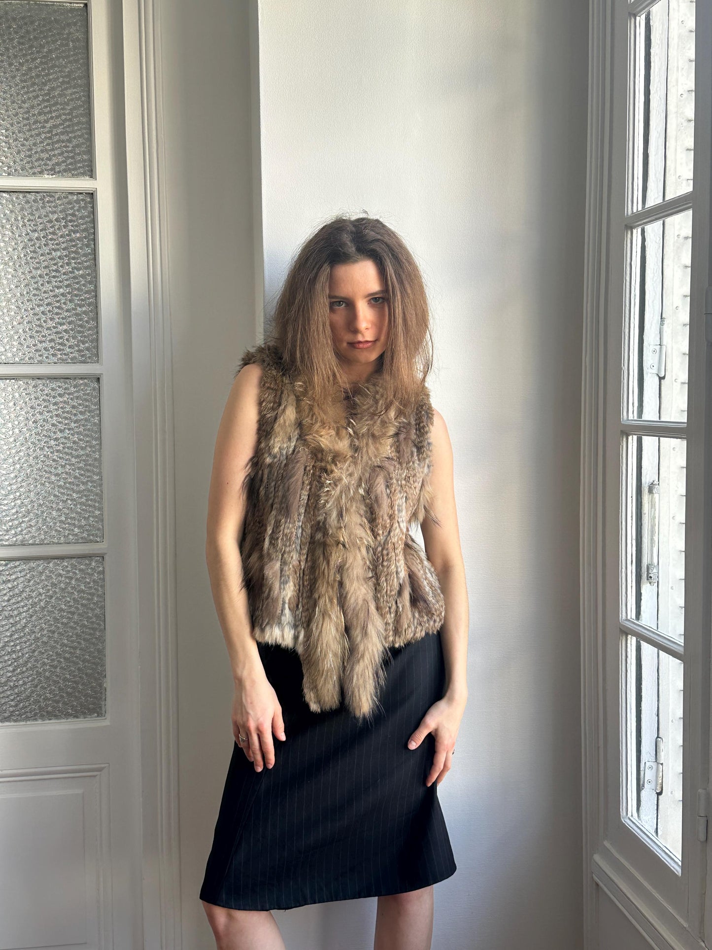 Vintage 90s Rabbit Fur Lightweight Vest in Brown