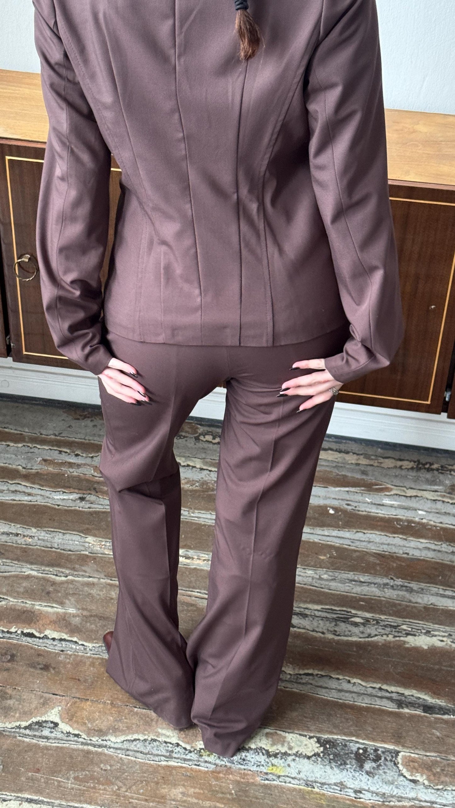Vintage 70s Dark Chocolate Brown Flared Pants and Fitted Blazer Suit