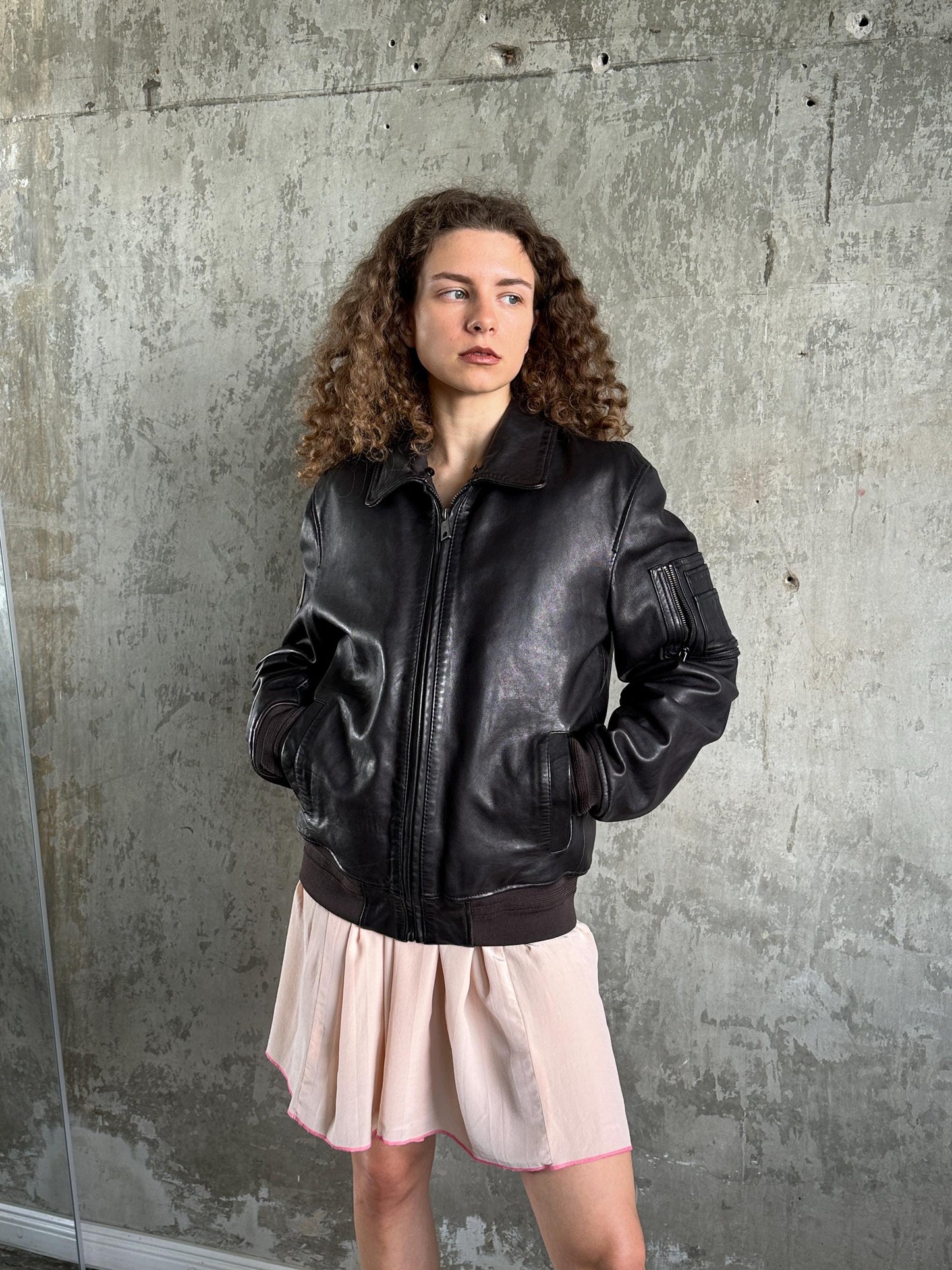 Vintage Hand Crafted Leather Aviator Bomber Jacket in Brown