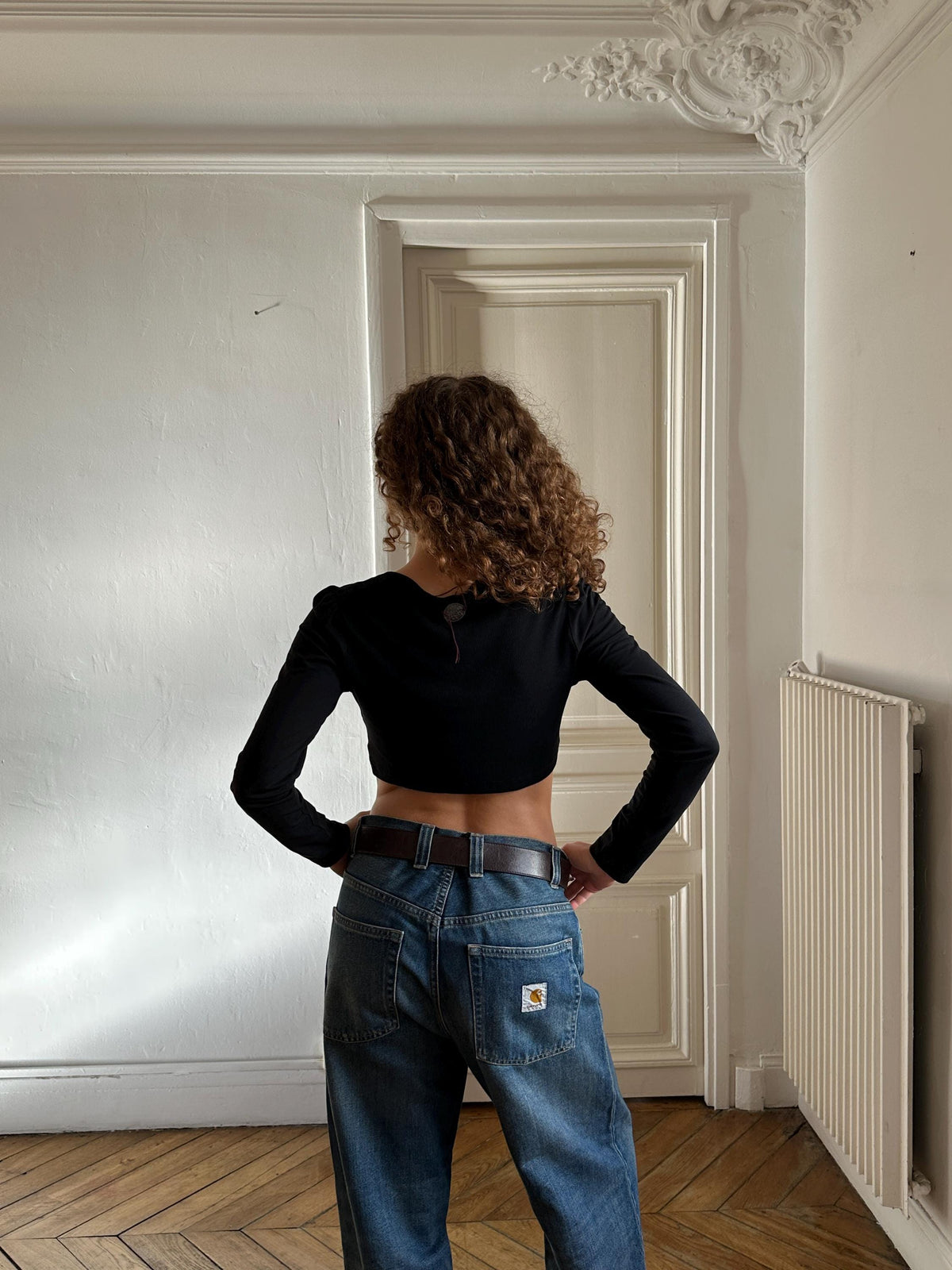 Vintage Cop Copine Cropped Knit Cardigan in Black