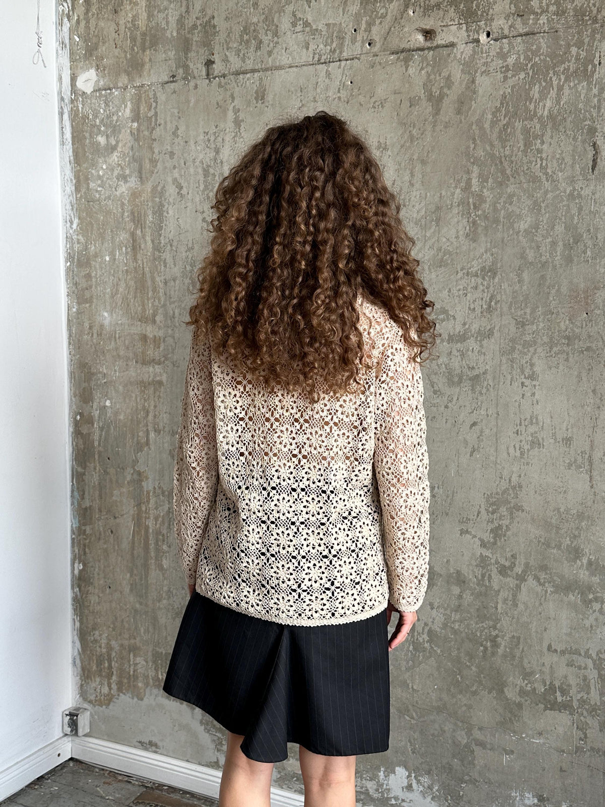 Vintage 90s Crochet Cardigan In Beige