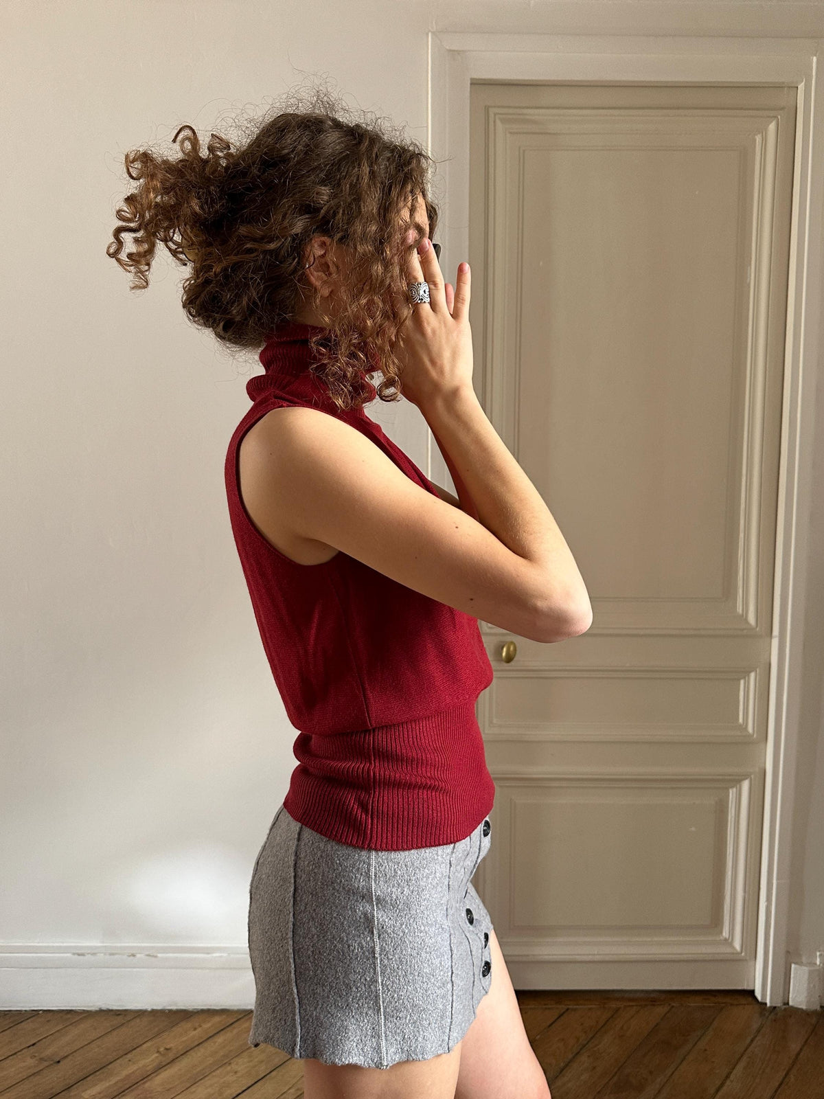 Vintage Emporio Armani Burgundy Sleeveless Turtleneck Top