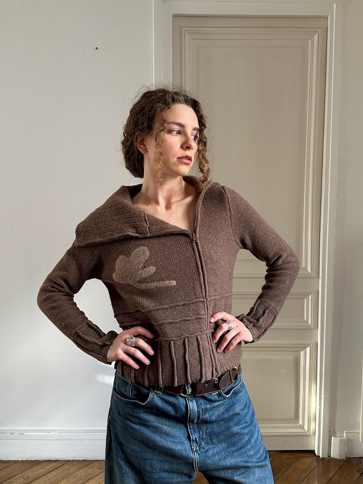 Vintage Funnel Neck Brown Lambswool Sweater