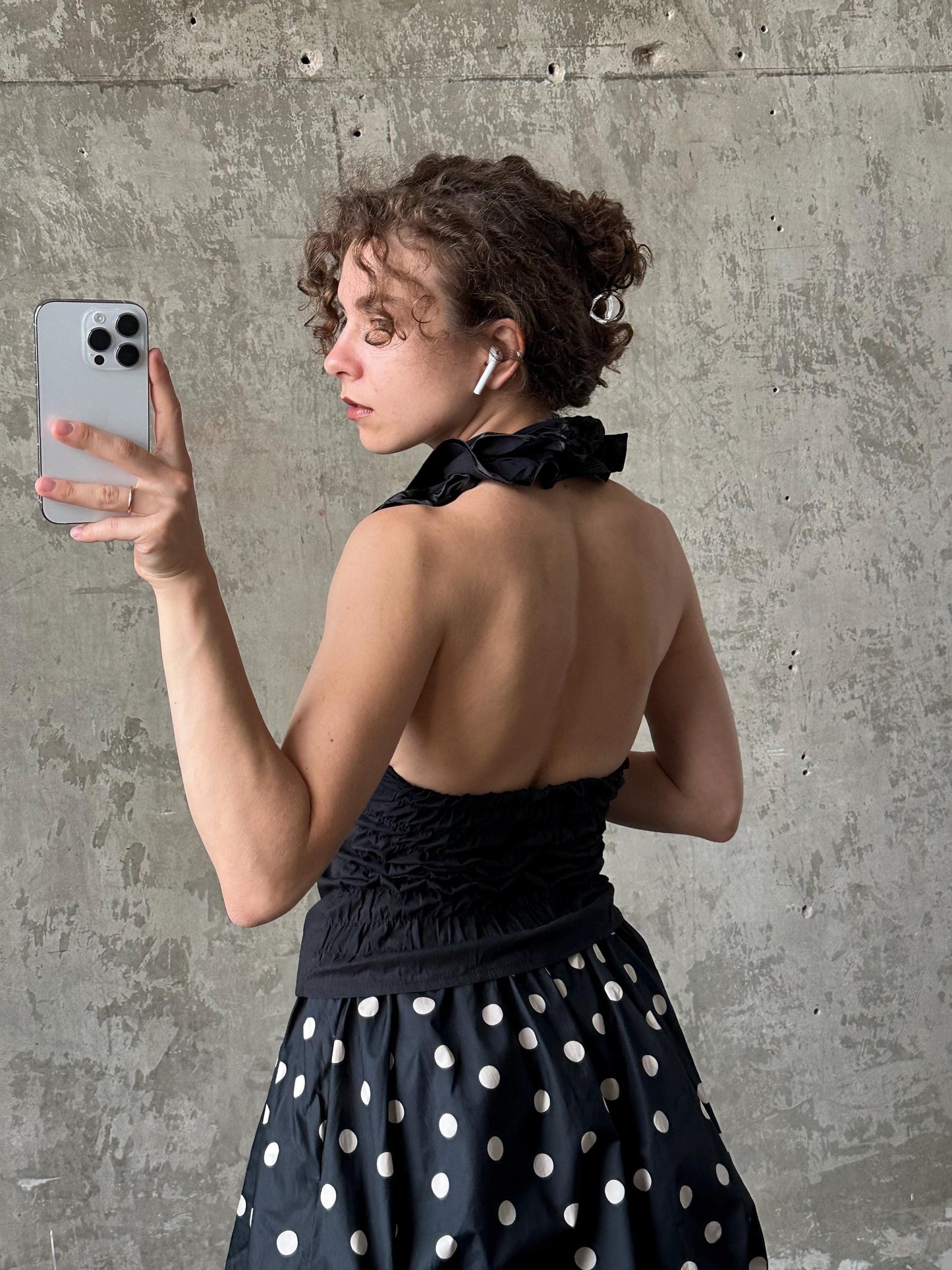 Vintage tube halter top in black with floral detail