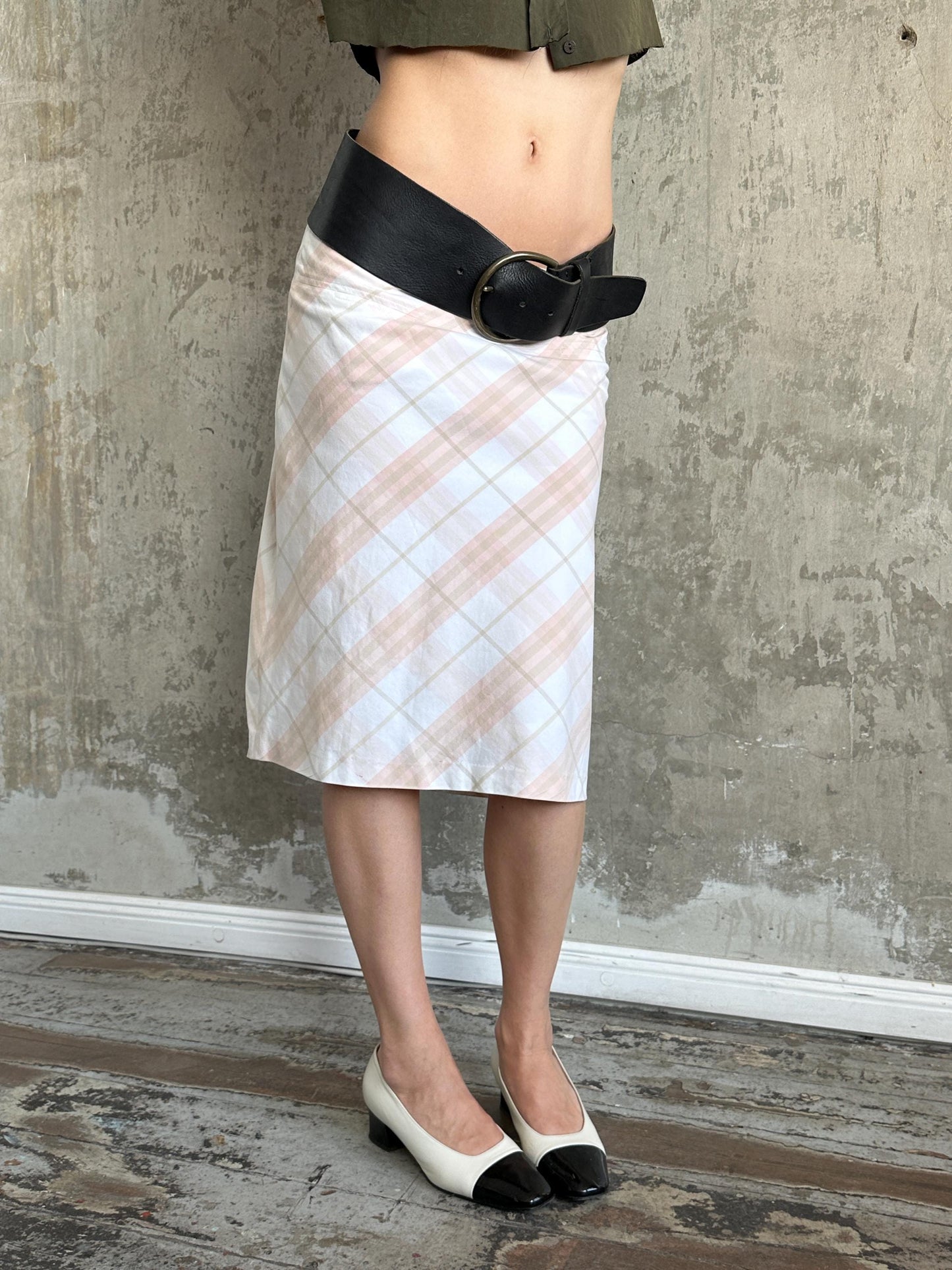 Vintage Burberry London Check Pencil Skirt in Blush Pink