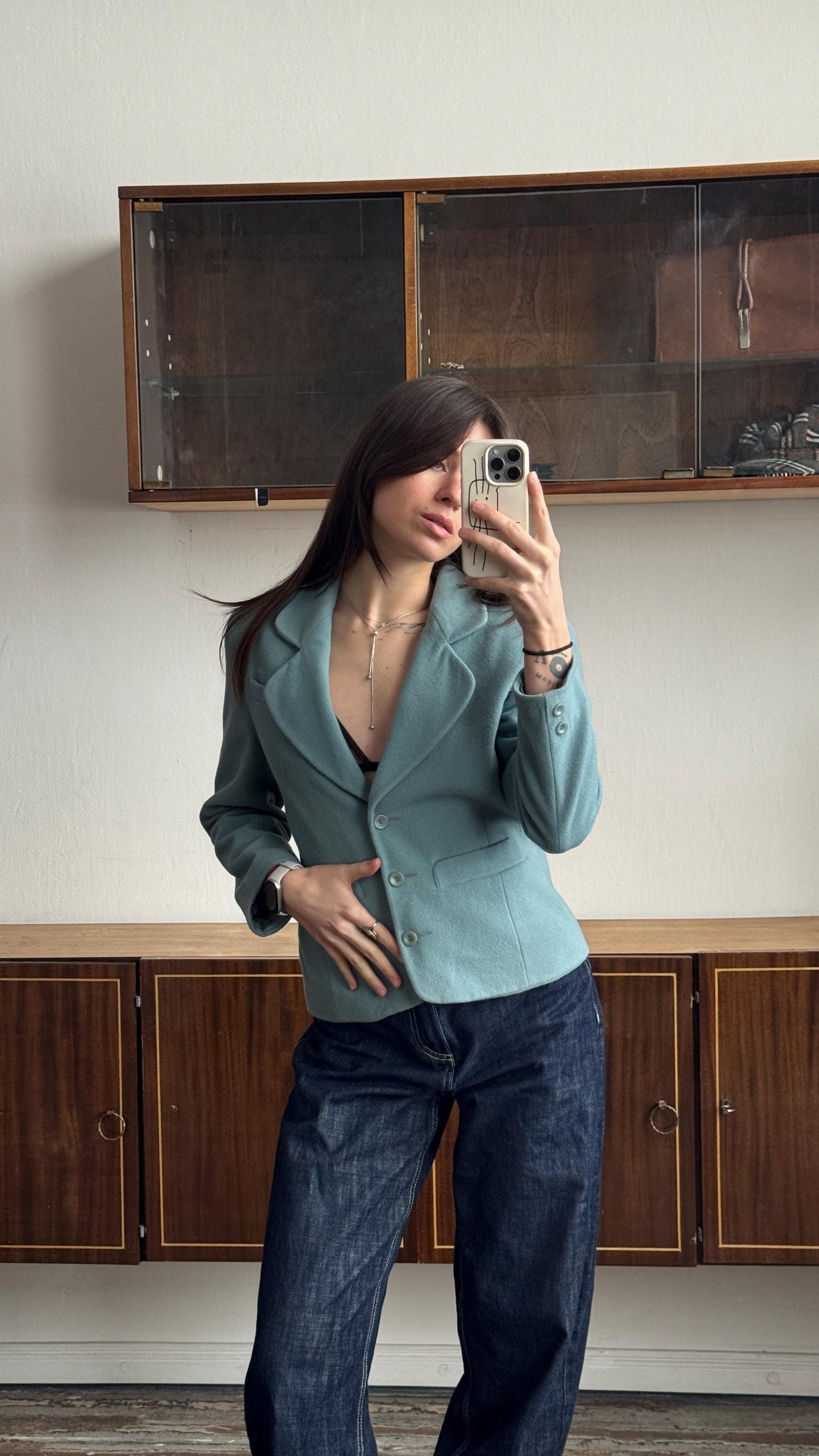 Vintage 90s Teal Fitted Wool Blazer