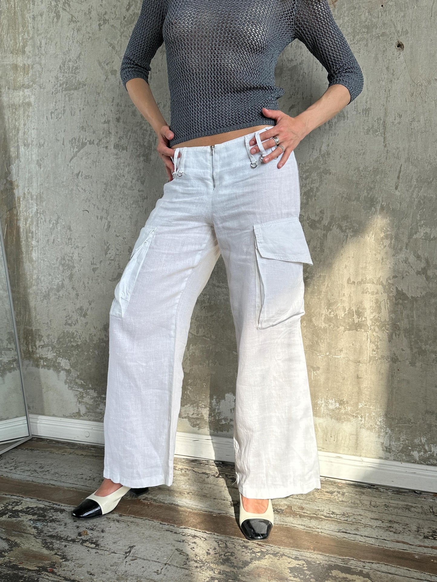 Vintage 90s White Linen Cargo Pants