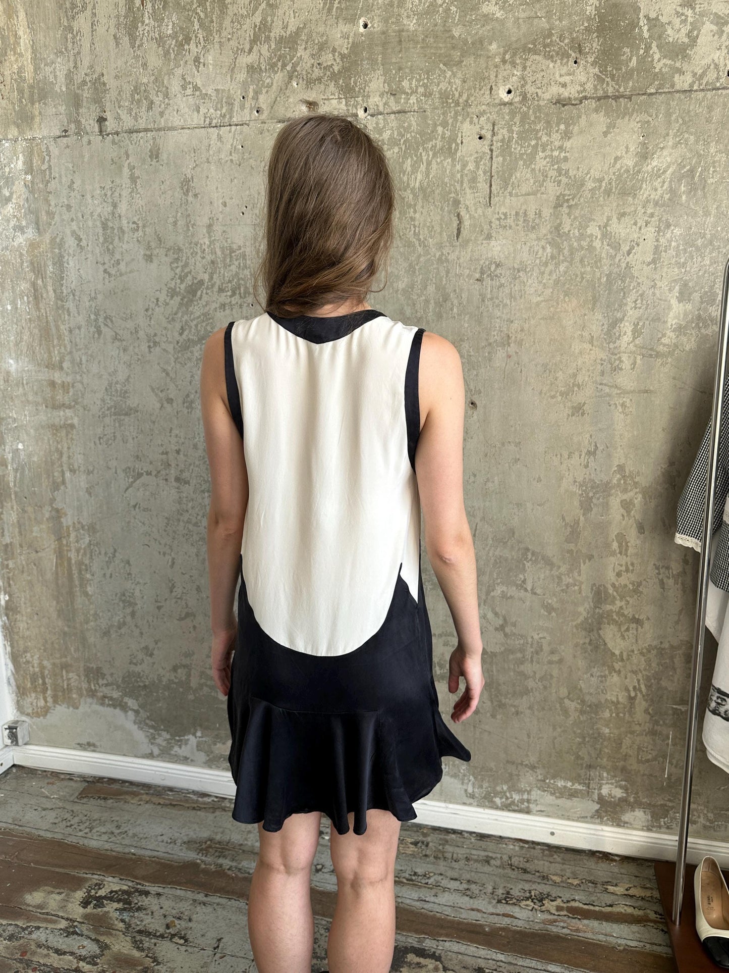 Vintage Marc by Marc Jacobs Silk Mini Dress | Black & Ivory Geometric Dress
