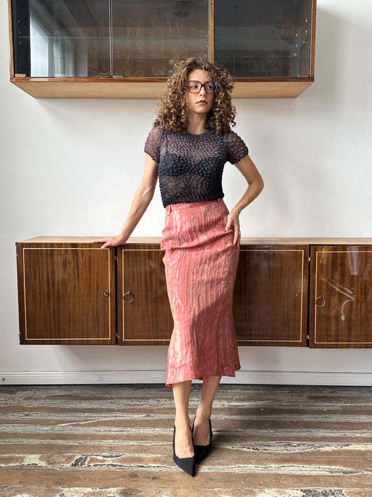 Vintage y2k shiny maxi prom skirt in golden pink