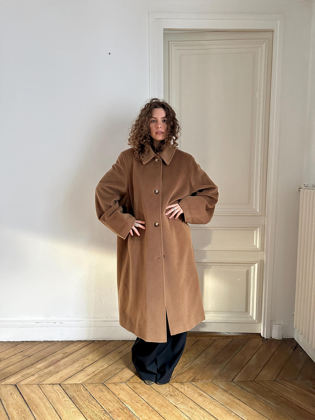 Vintage Piacenza Camel Long Baggy Coat | Italian 100% Wool Minimalist Coat