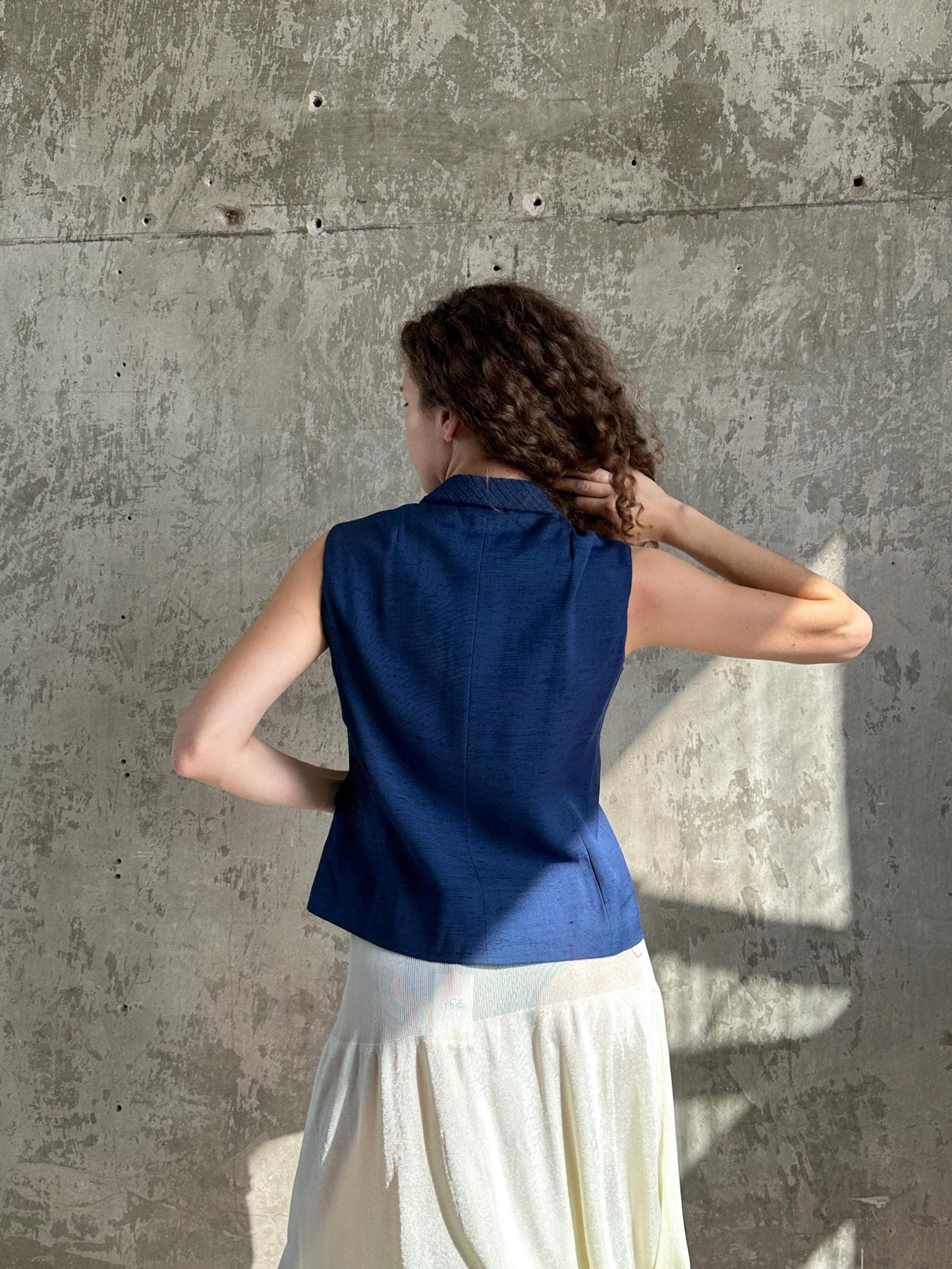 Vintage Italian Blue Linen Waistcoat Vest