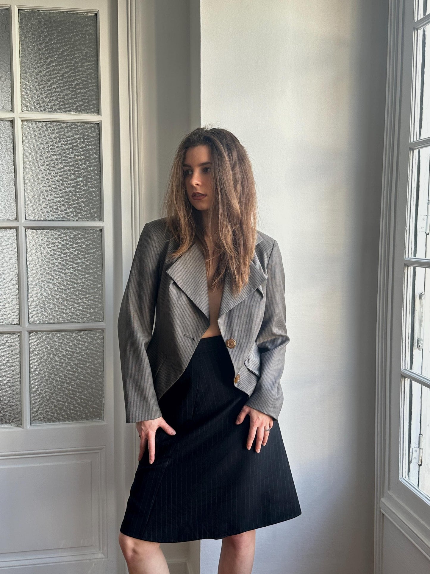 Vivienne Westwood Red Label Vintage Wool Pin Stripe Blazer in Grey