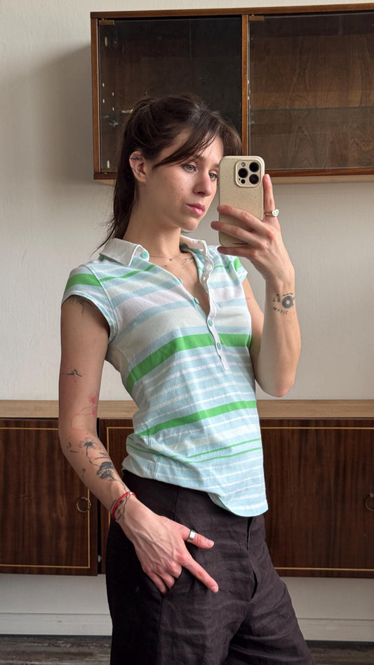 Vintage PUMA striped polo t-shirt in blue with logo