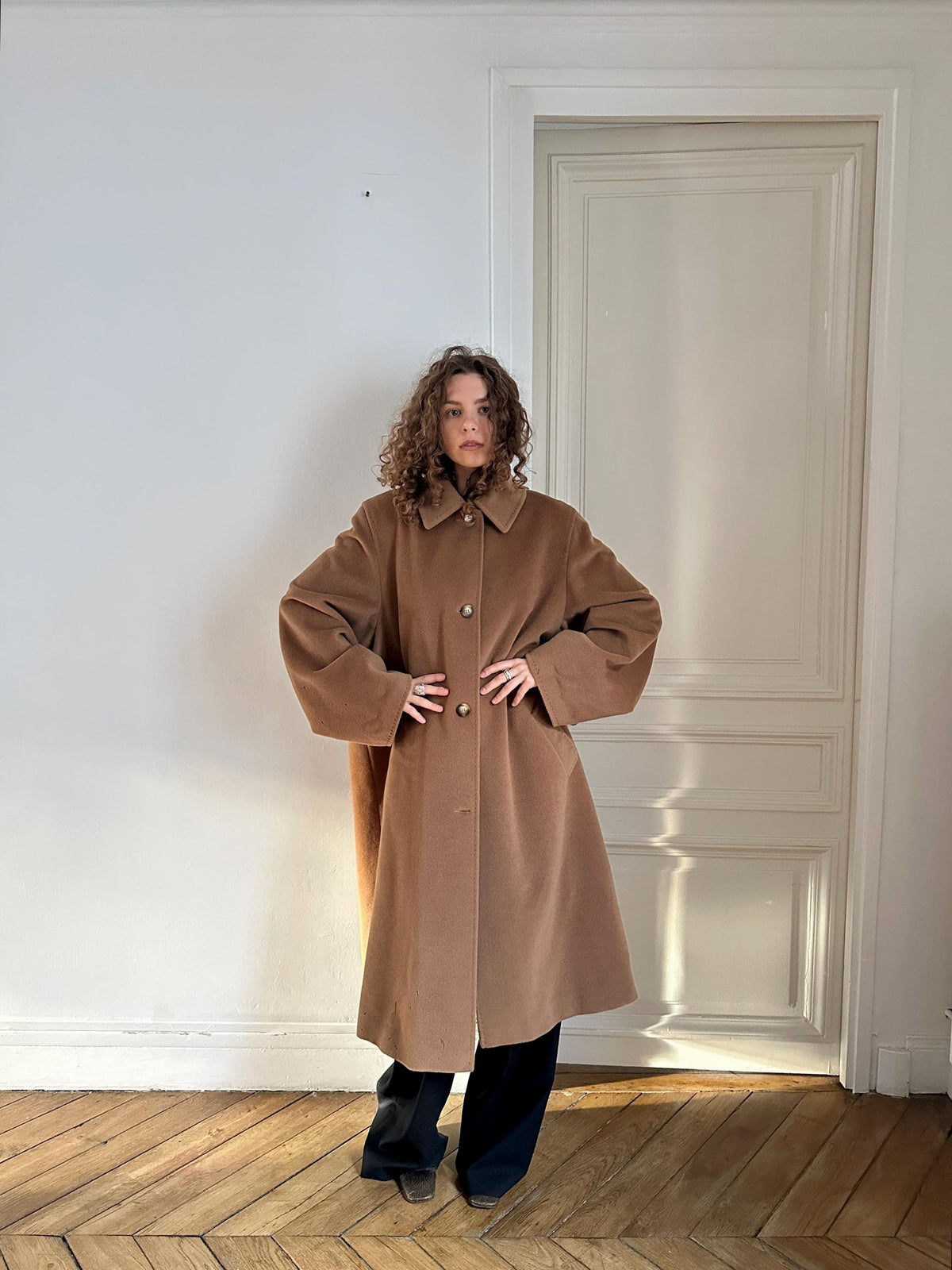 Vintage Piacenza Camel Long Baggy Coat | Italian 100% Wool Minimalist Coat