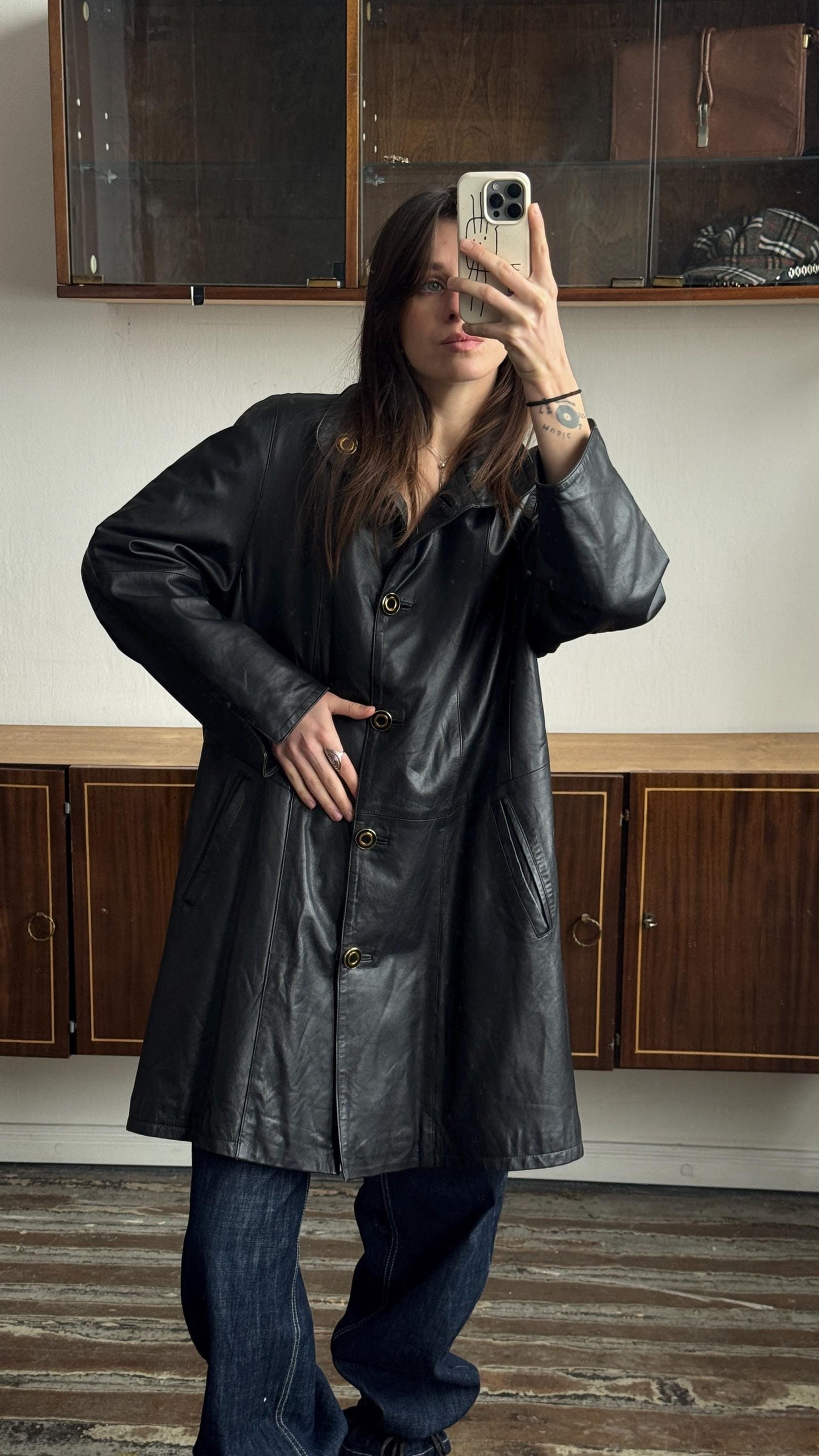 Vintage 90s Soft Leather Coat in Black