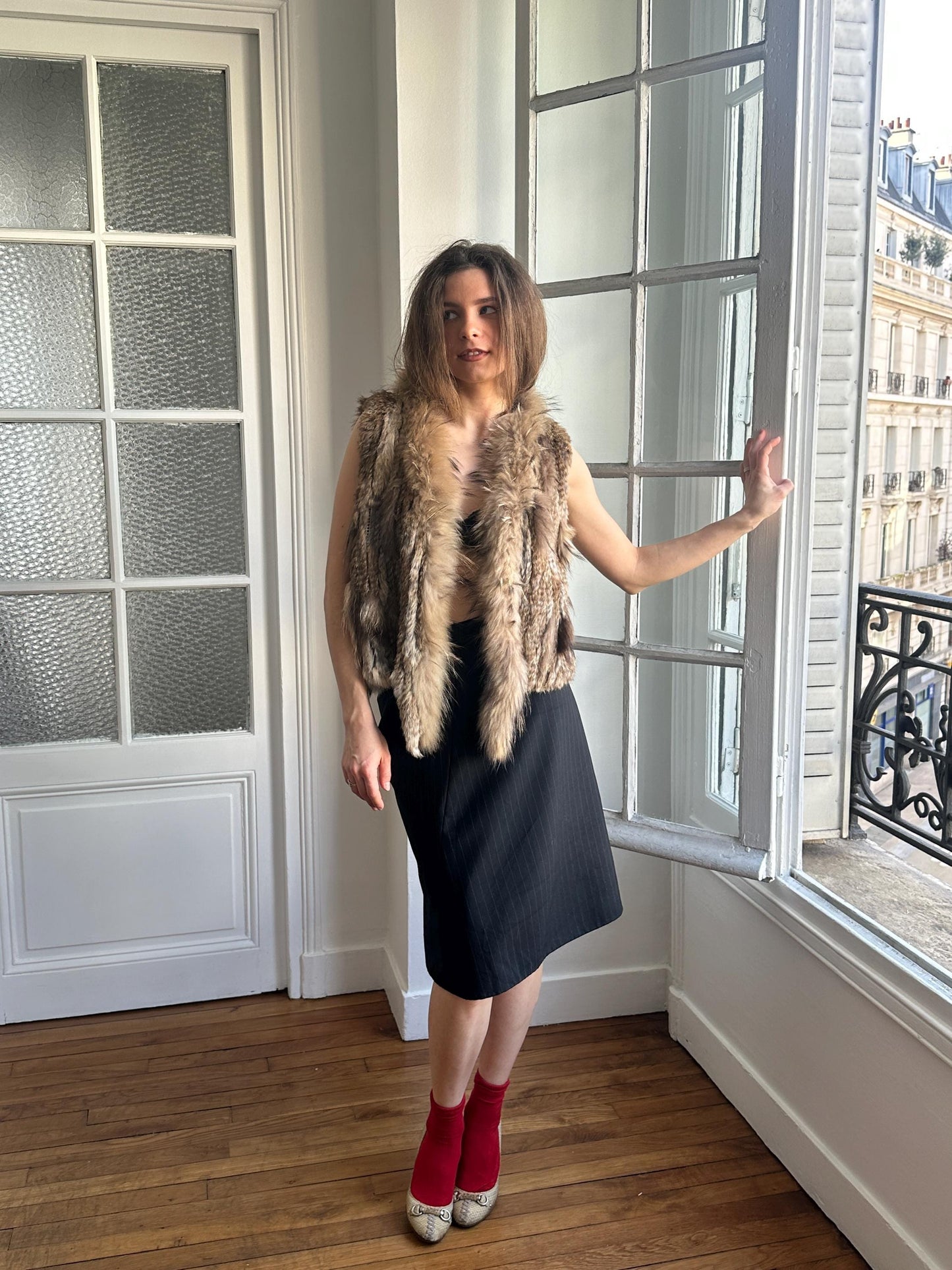 Vintage 90s Rabbit Fur Lightweight Vest in Brown