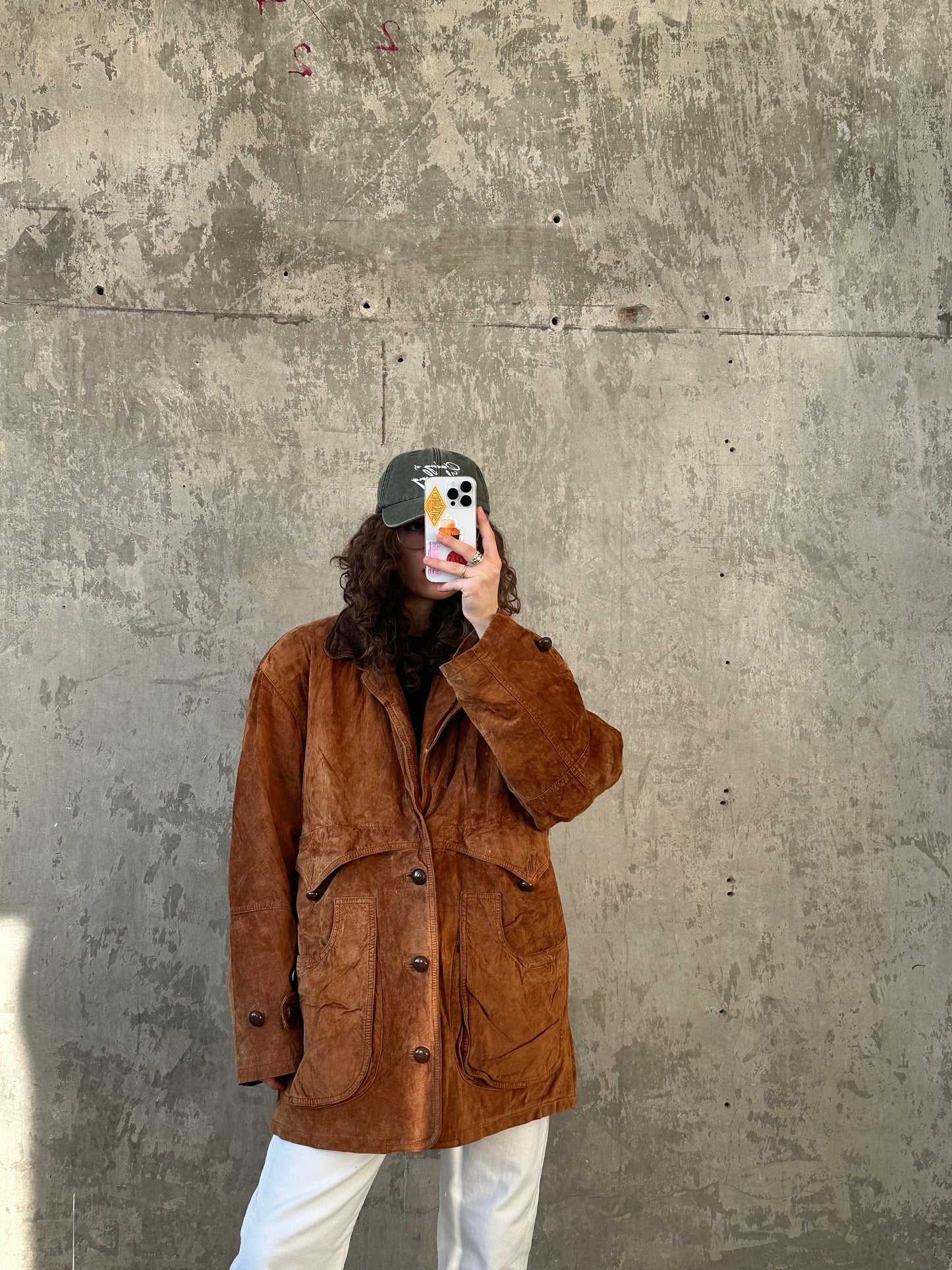 Vintage 90s Suede Leather Bomber Jacket, Brown Oversized Grunge Motorcycle Coat, Genuine Leather, Padded, Wooden Button Closure, Fits XS-M