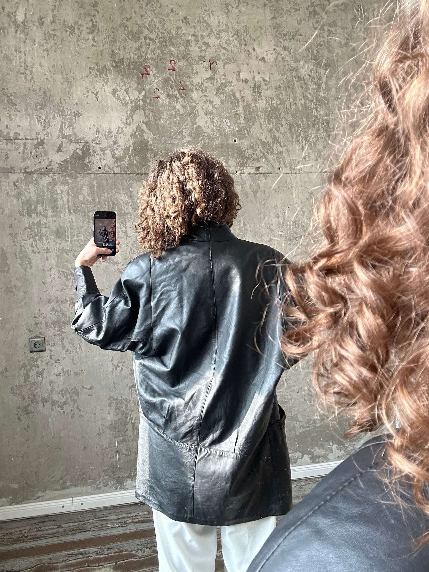 Vintage 90s Black Leather Overcoat with Big Collar, Gender Neutral, Perfect Condition