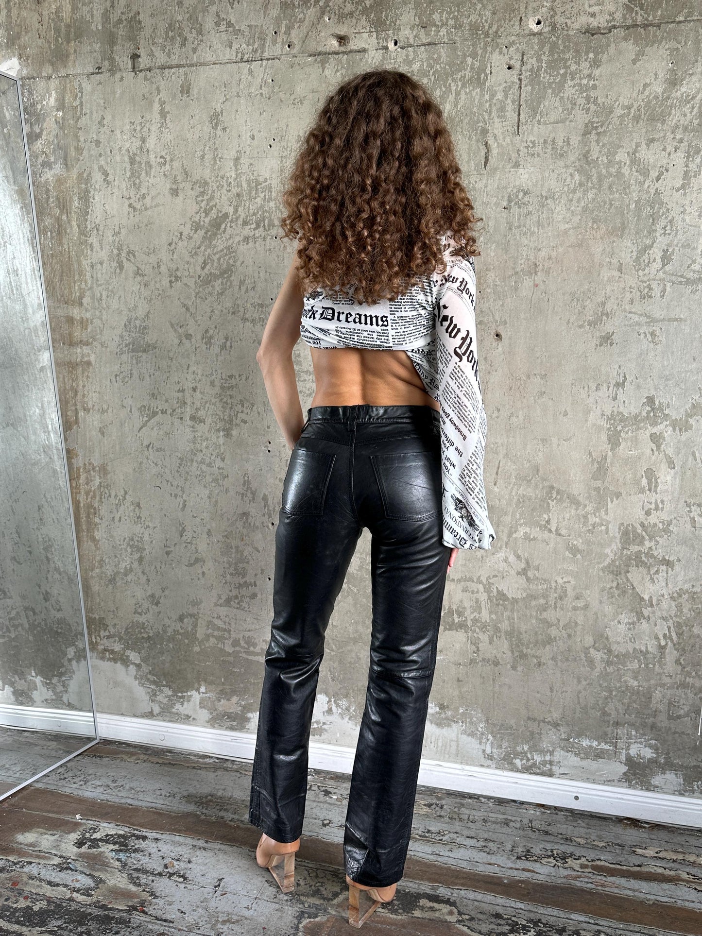Vintage Armani Exchange Genuine Leather Skinny Trousers in Black