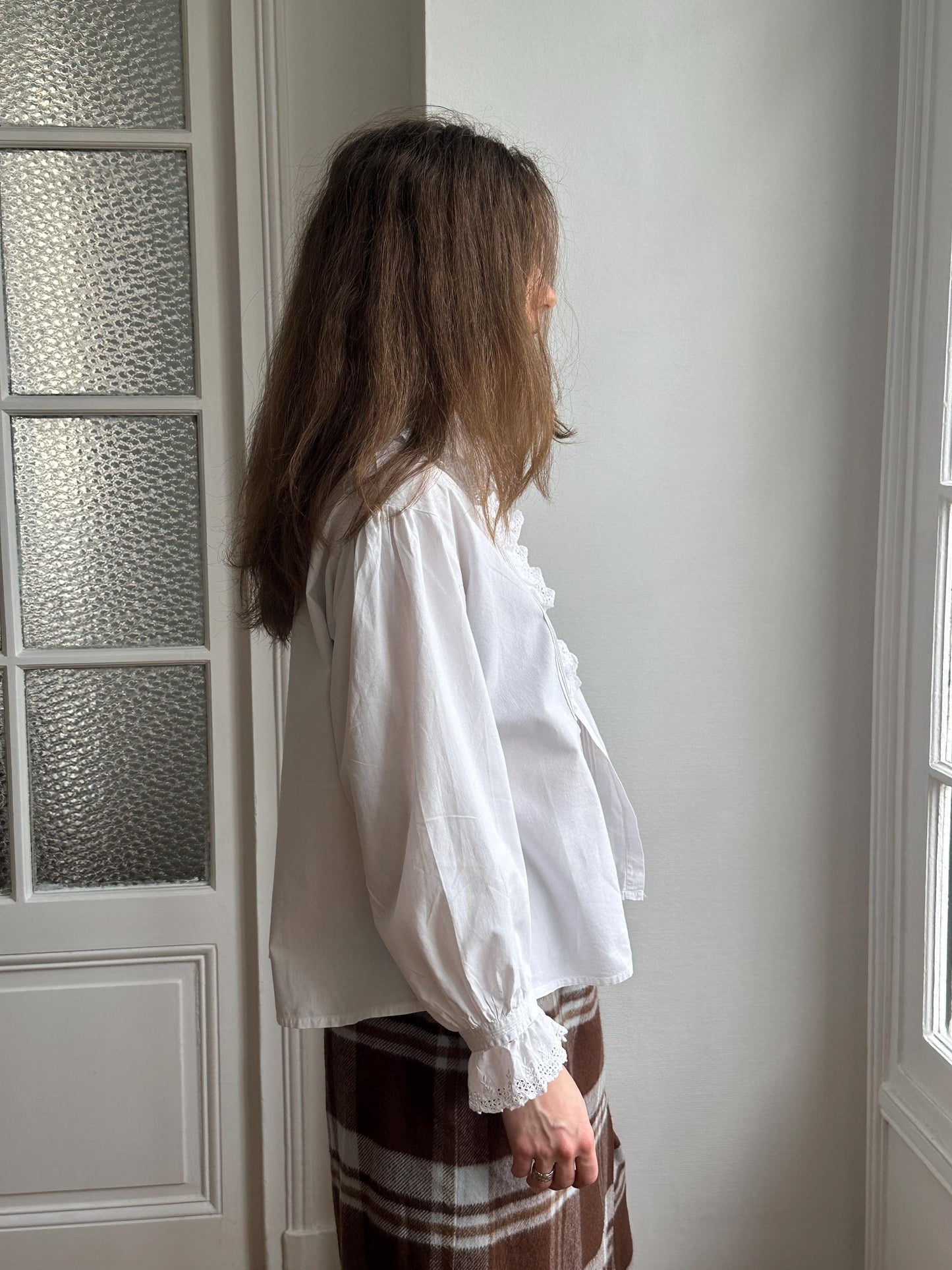 Antique French 1920s Cotton Blouse In White