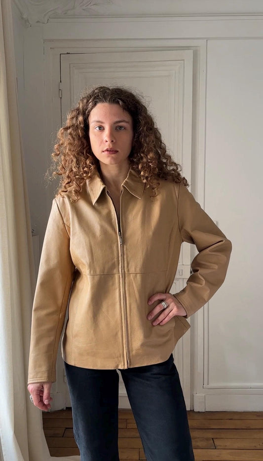 Vintage 90s Beige Soft Leather Jacket