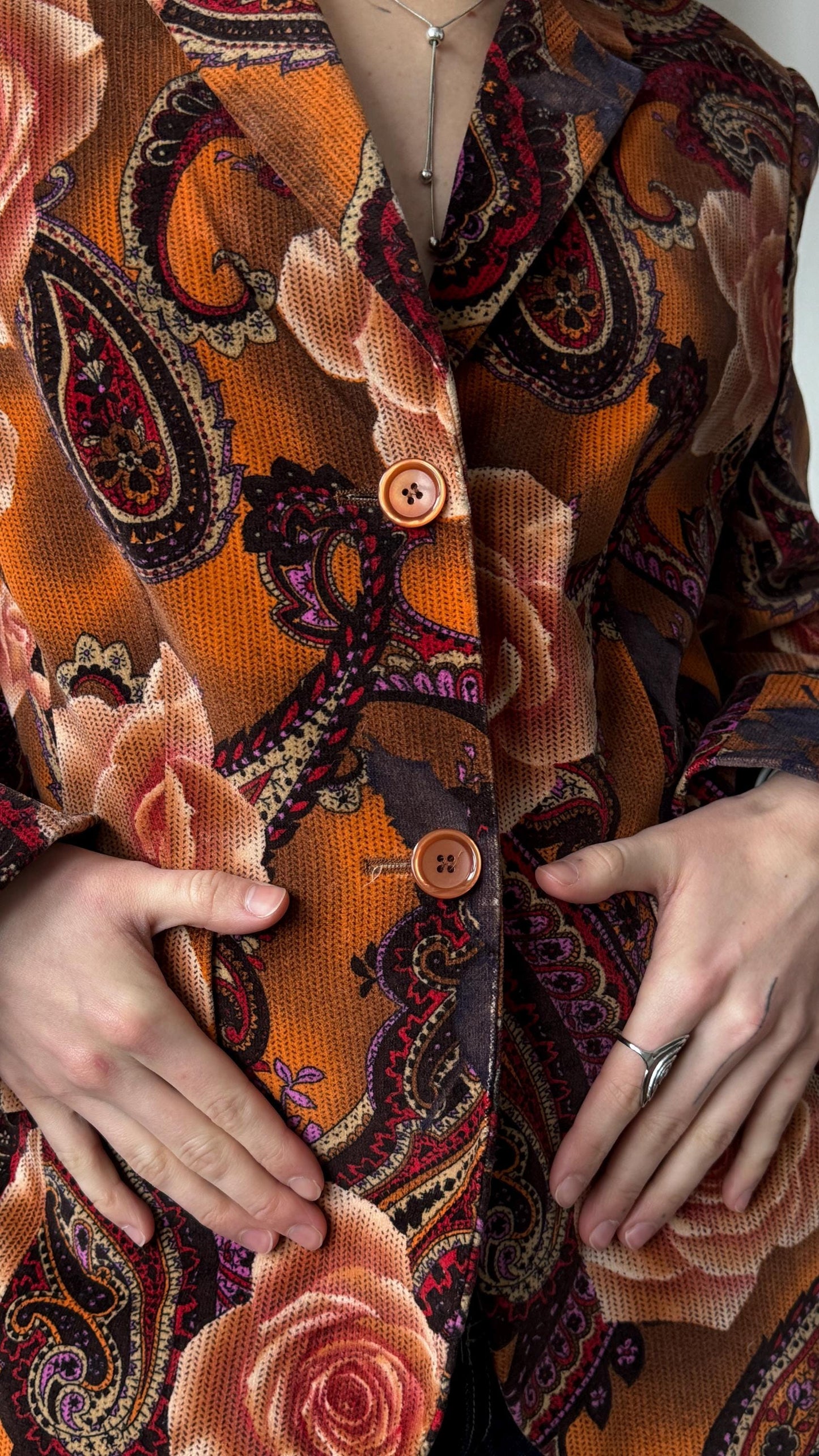 Vintage 90s Women Velvet Blazer In Orange & Brown