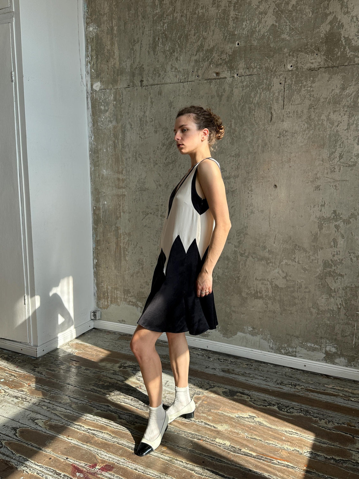 Vintage Marc by Marc Jacobs Silk Mini Dress | Black & Ivory Geometric Dress