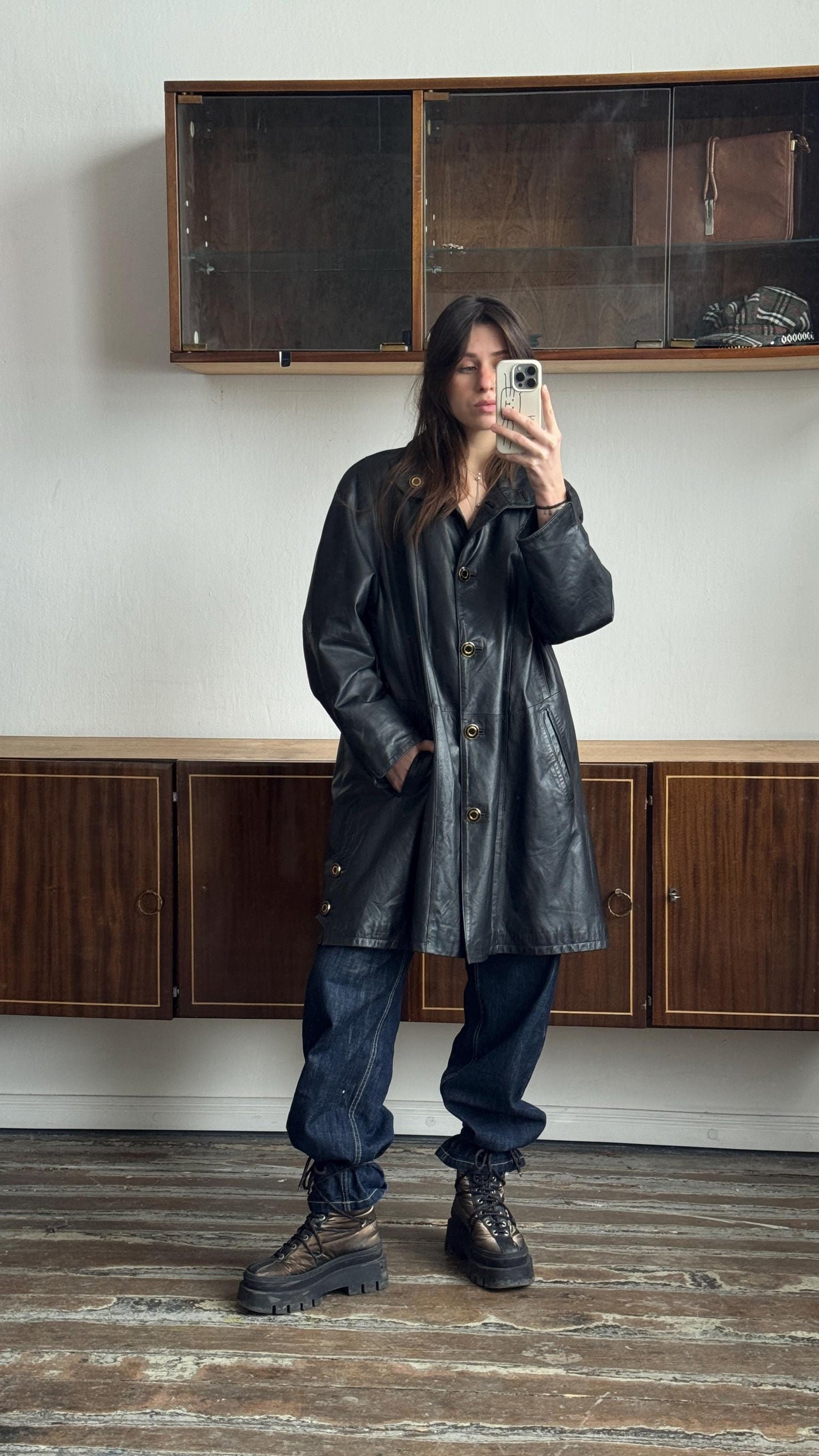 Vintage 90s Soft Leather Coat in Black