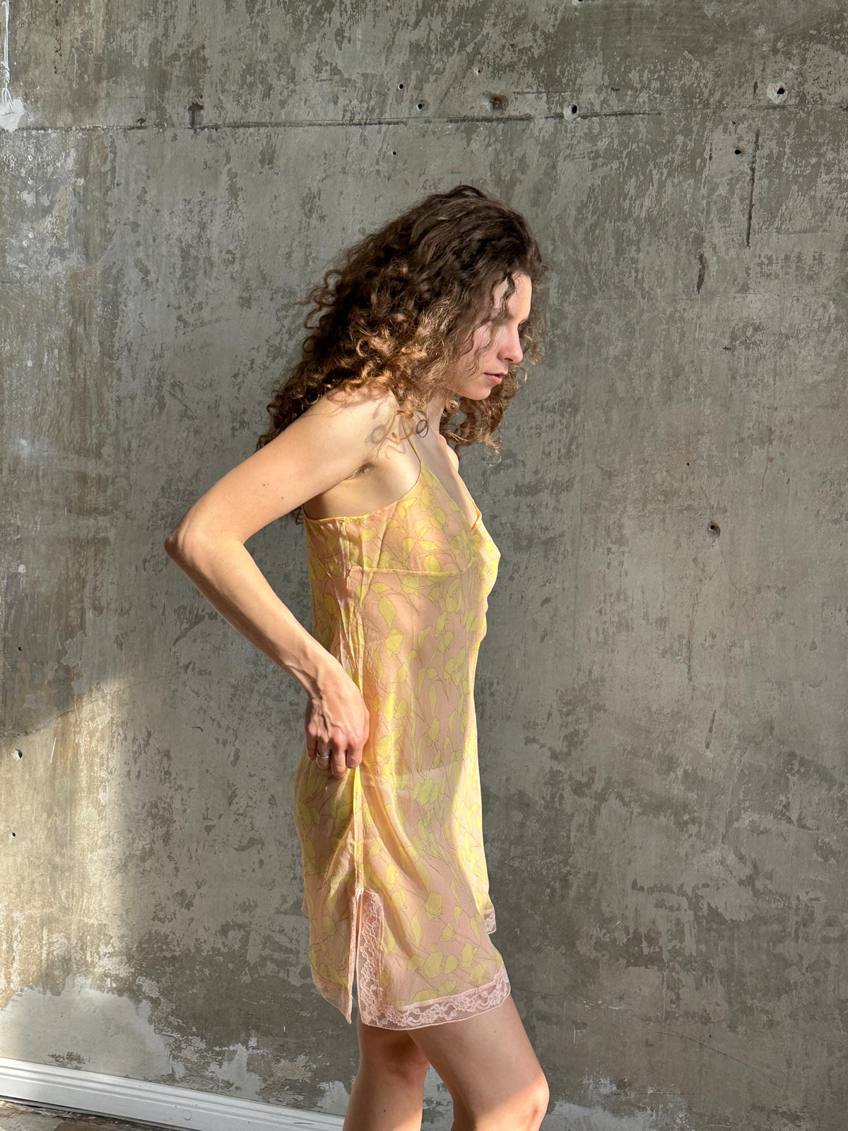 Vintage Calvin Klein Pure Silk Floral Slip Dress in Pink and Yellow