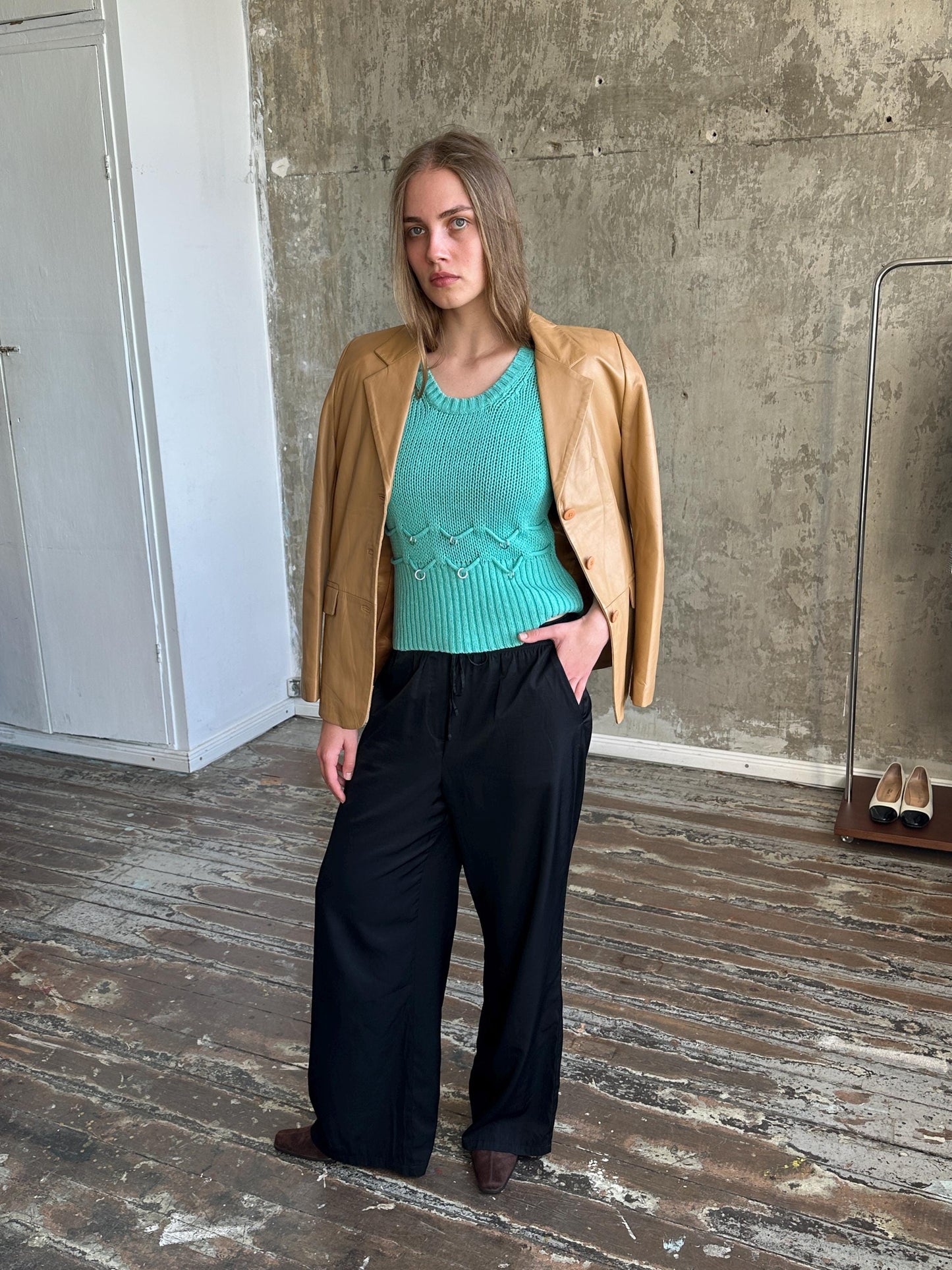 Vintage Turquoise Fitted Knit Top