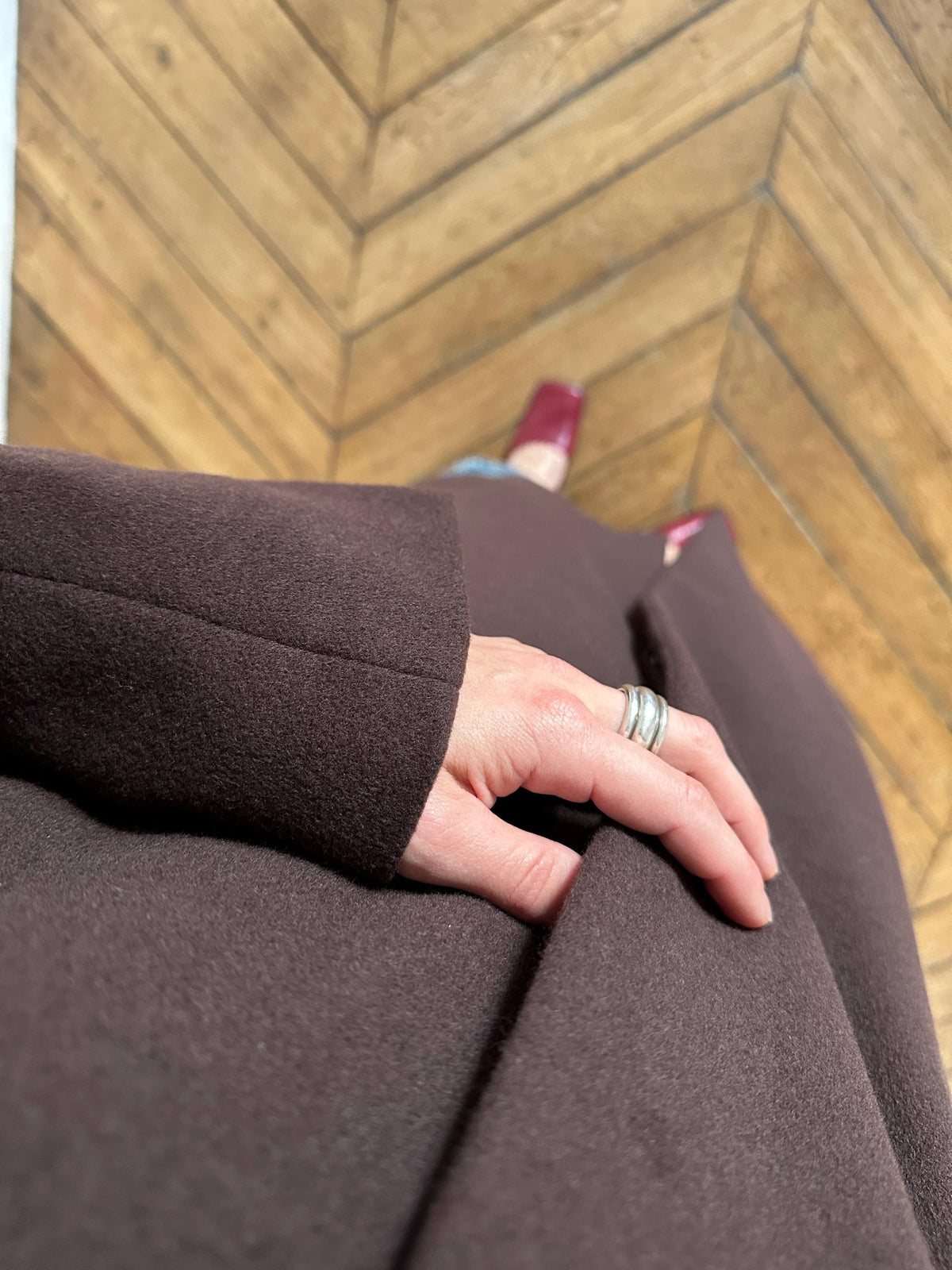 Vintage Les Copains Long Wool Angora Cashmere Coat in Chocolate Brown