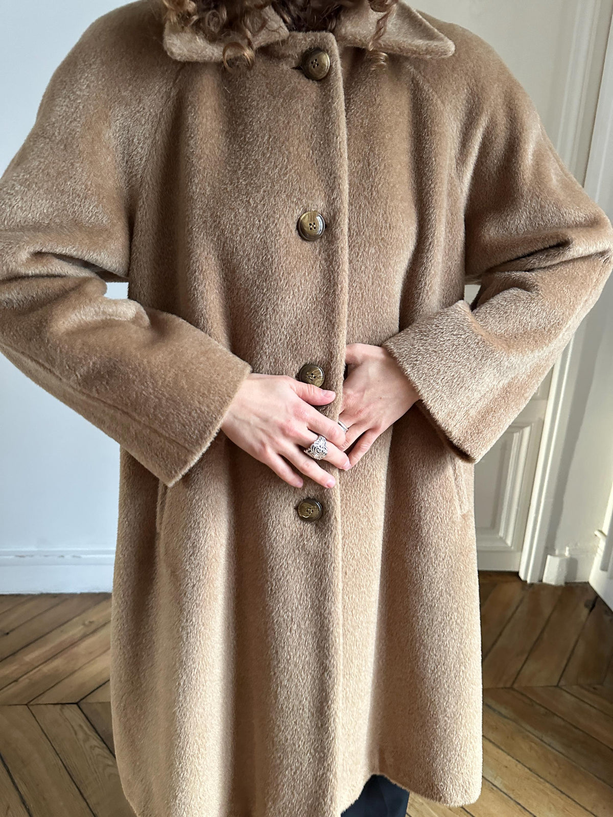 Vintage 90s Mohair Wool Teddy Coat in Beige