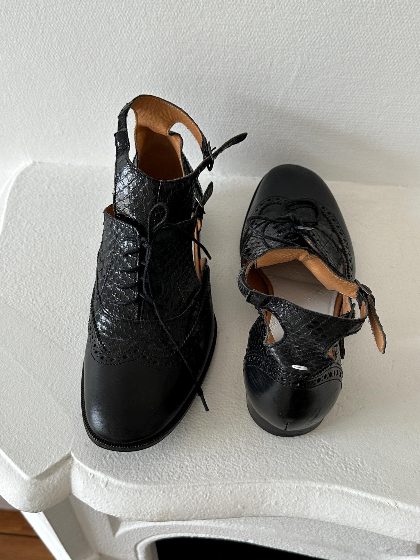 Maison Margiela Line 22 Black Leather Cut-Out Brogue Oxford Sandal in Black I US 6.5