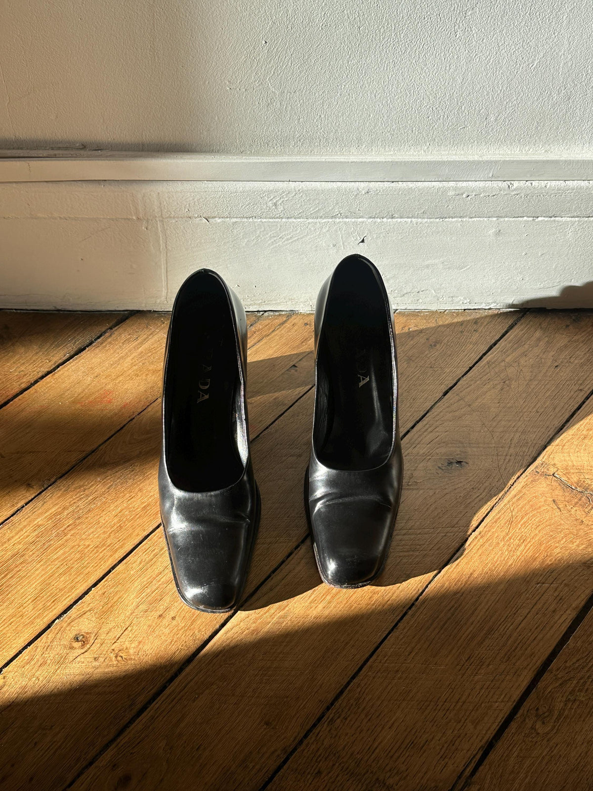 Vintage Prada Black Leather Block Heel Pumps | EU 38