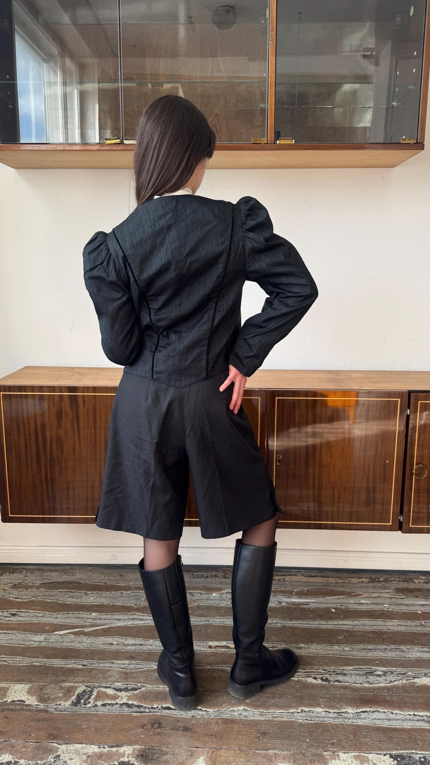 Vintage Victorian-Inspired Embroidered Blouse in Black