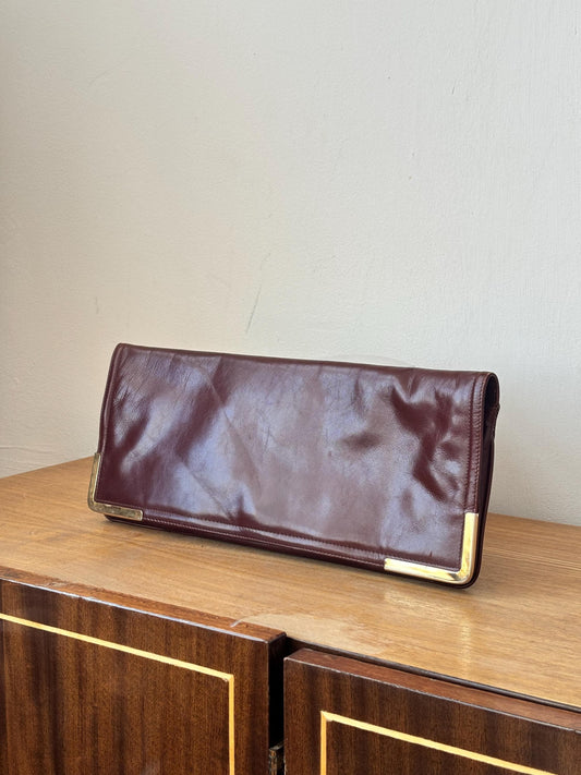 Vintage 80s Burgundy Soft Leather Clutch Bag