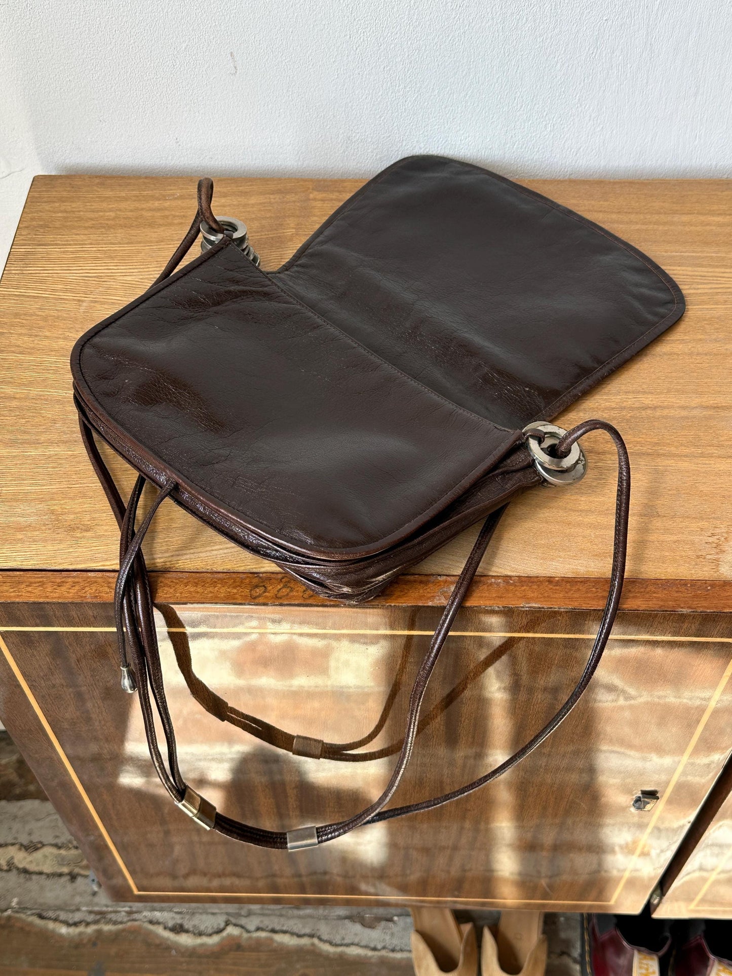 Vintage Dark Brown Leather Crossbody Saddle Bag